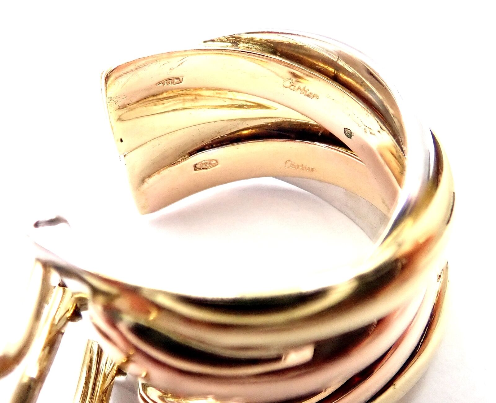 Authentic! Cartier 18k Tri-Color Gold Medium Size Trinity Hoop Earrings | Fortrove