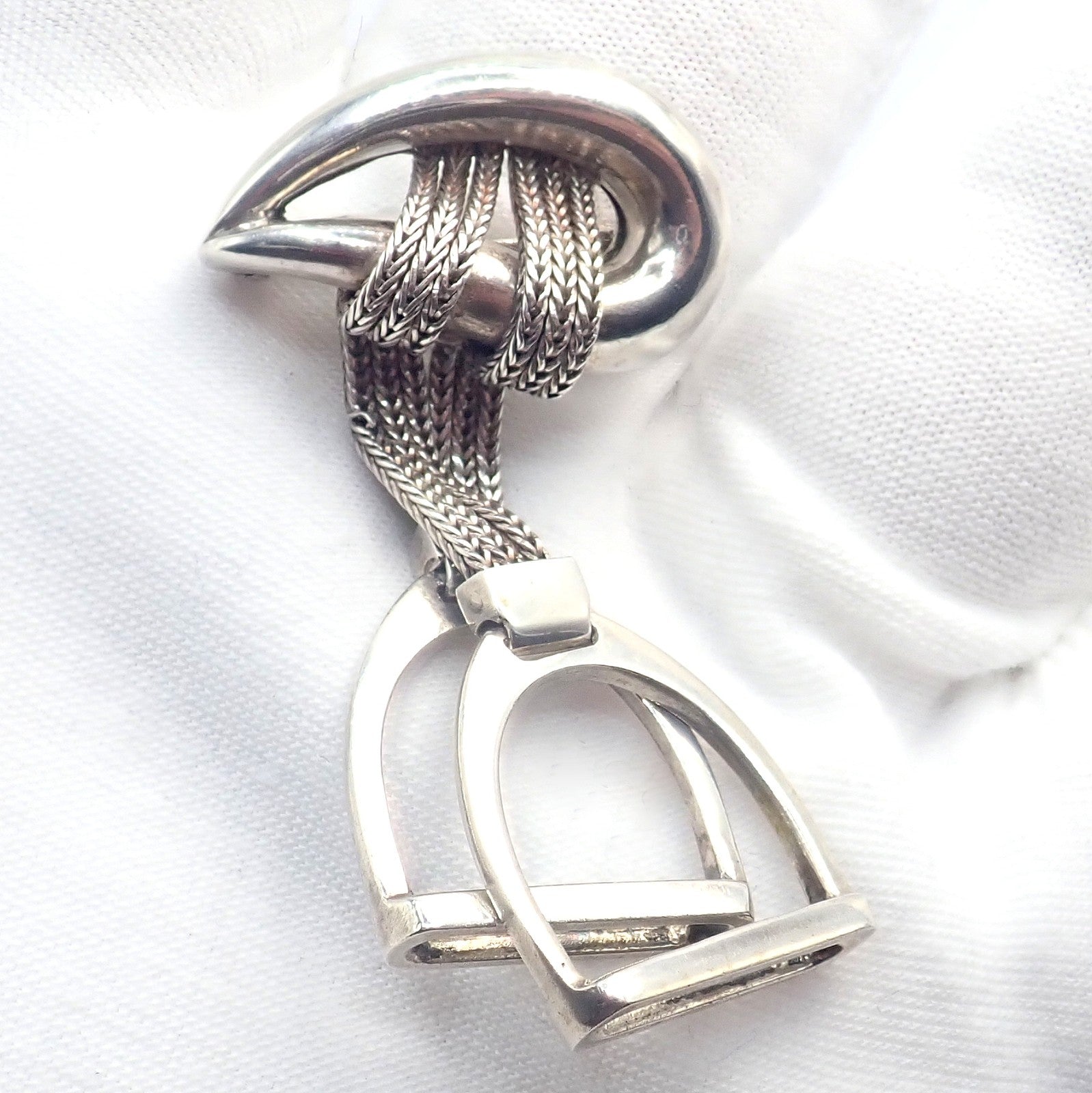 Authentic! Hermes Sterling Silver Double Stirrup Brooch Pin | Fortrove