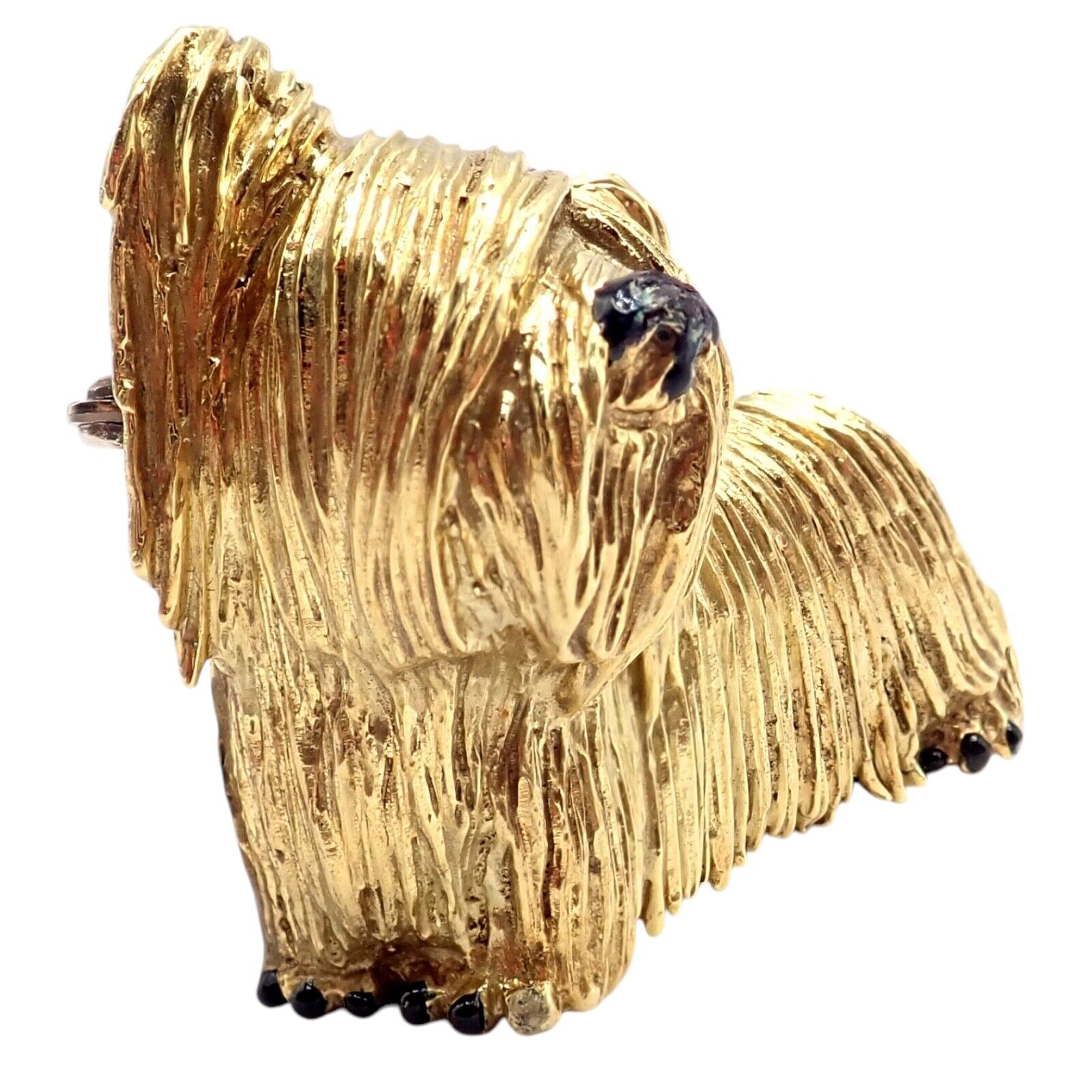 Rare! Vintage Tiffany & Co 18k Yellow Gold Enamel Dog Terrier Brooch Pin 1960's | Fortrove
