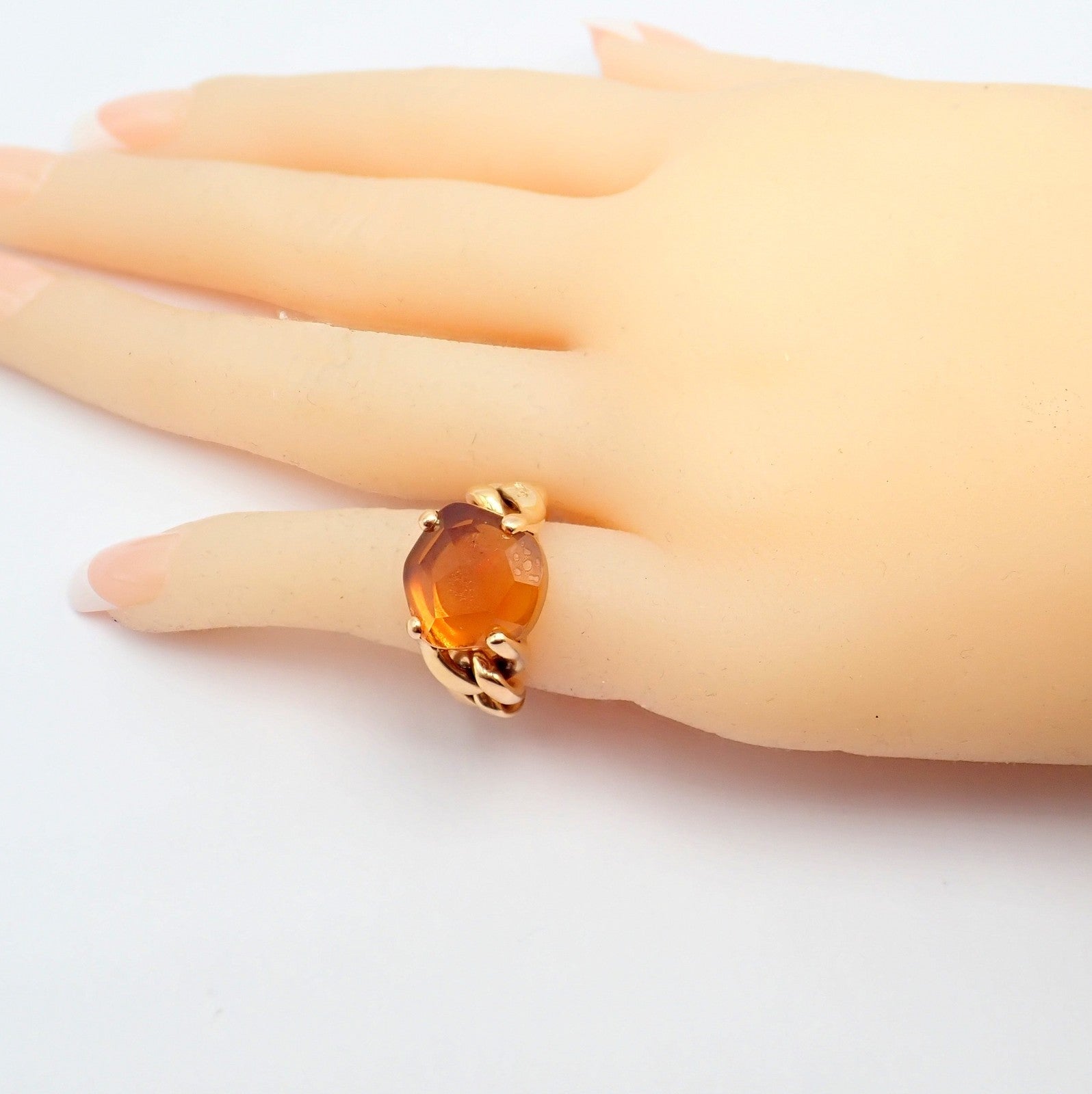 Authentic! Pomellato 18k Yellow Gold Lola Madiera Curb Link Citrine Ring Sz 5 | Fortrove