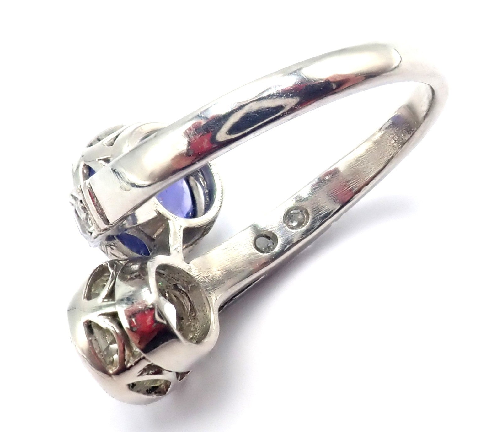 Estate Jewelry & Watches:Vintage & Antique Jewelry:Rings Vintage Estate Platinum Diamond Sapphire Art Deco Crossover Ring