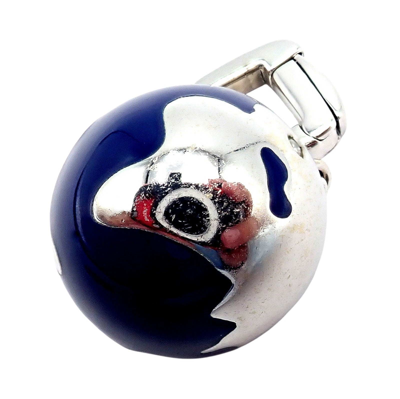Vintage Louis Vuitton 18k White Gold Enamel Globe World Diamond Charm Pendant | Fortrove