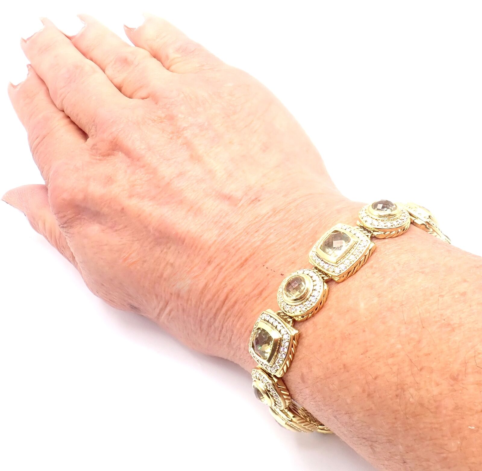 David Yurman Albion 18k Yellow Gold Diamond Lemon Citrine Link Bracelet | Fortrove