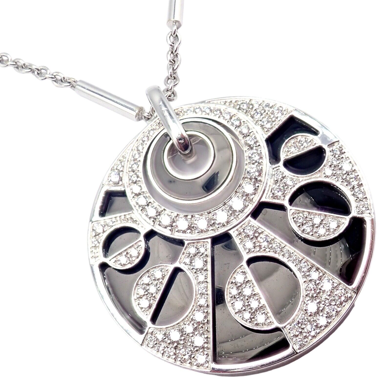 Authentic Bvlgari Bulgari Intarsio 18k White Gold 5ctw Diamond Onyx 18" Necklace | Fortrove