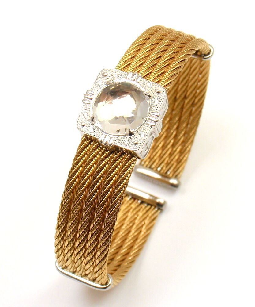 Charriol Jewelry & Watches:Fine Jewelry:Bracelets & Charms AUTHENTIC CHARRIOL 18K GOLD AND STEEL WIRE DIAMOND WHITE TOPAZ CELTIC BRACELET