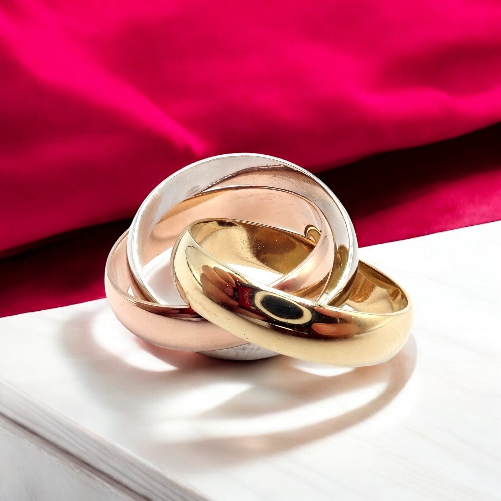 Authentic! Cartier Trinity 18k TriColor Gold Wide Band Ring + Papers sz 55 7.25 | Fortrove