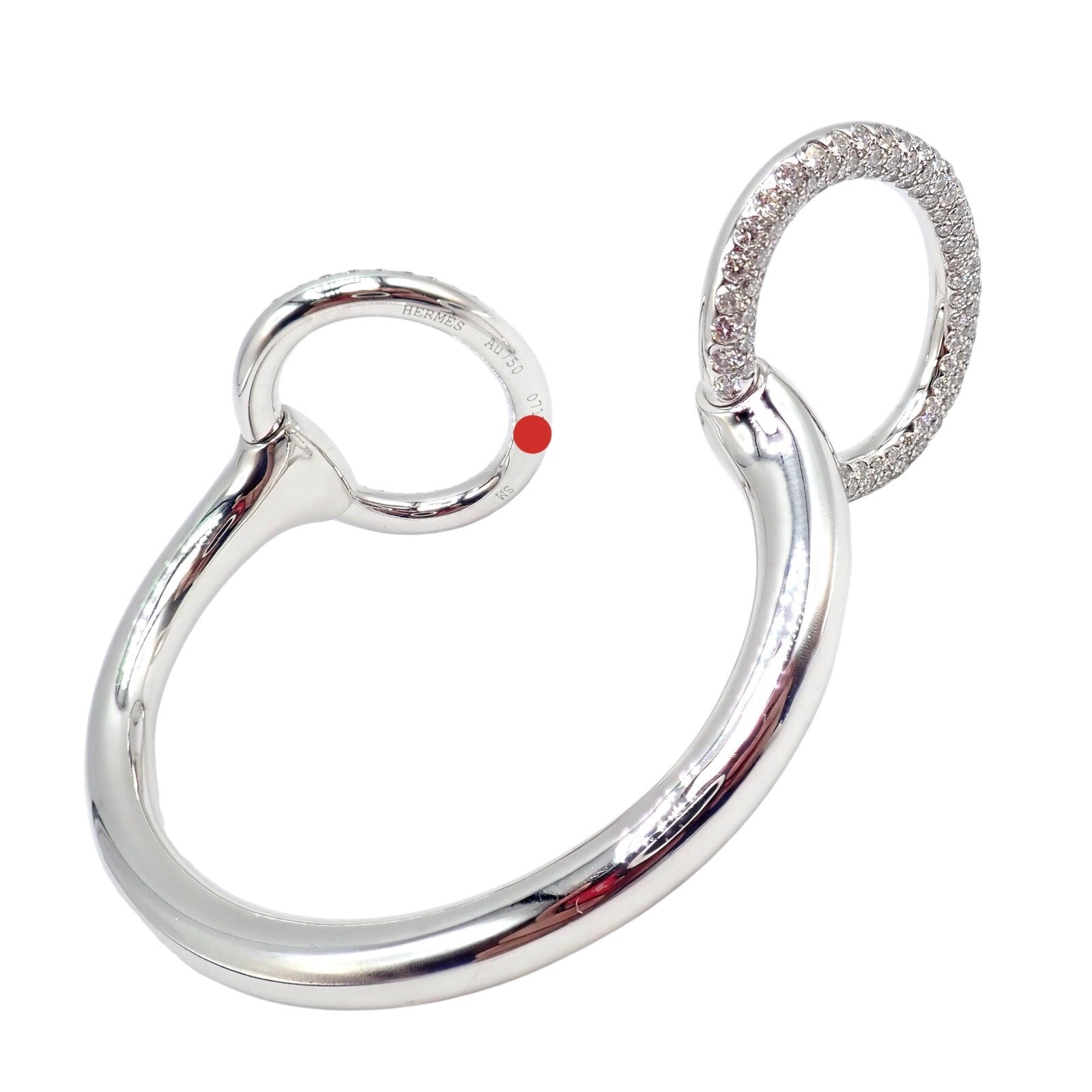 Authentic! Hermes Nausicaa 18K White Gold Diamond Horsebit Cuff Bangle Bracelet | Fortrove