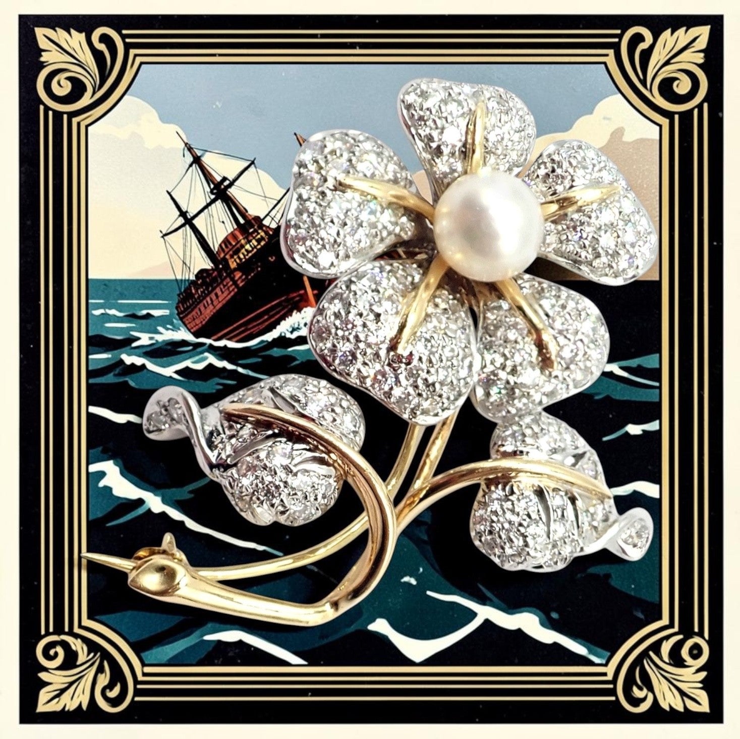 Vintage! Tiffany & Co 18k Yellow Gold Platinum Diamond Pearl Pin Brooch | Fortrove