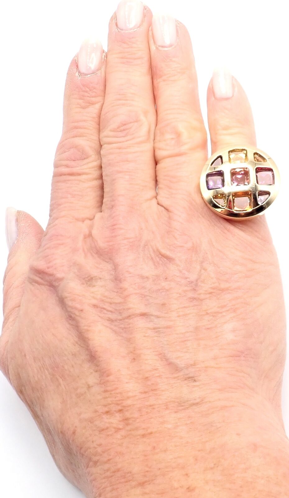 Authentic! Cartier Pasha 18k Yellow Gold Amethyst Citrine Garnet Tourmaline Ring | Fortrove