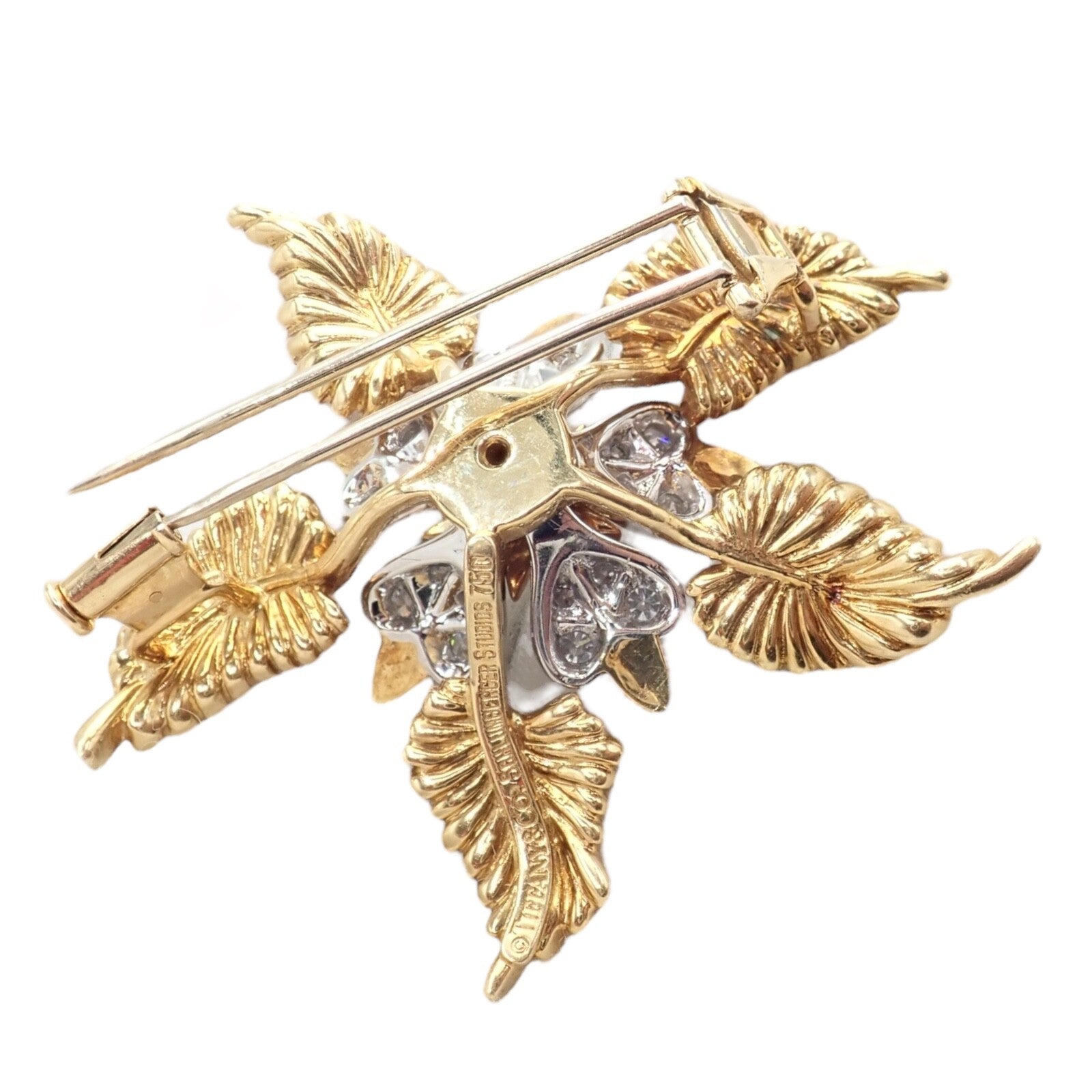 Tiffany & Co Schlumberger 18k Yellow Gold Platinum Diamond 5 Leaf Pin Brooch | Fortrove