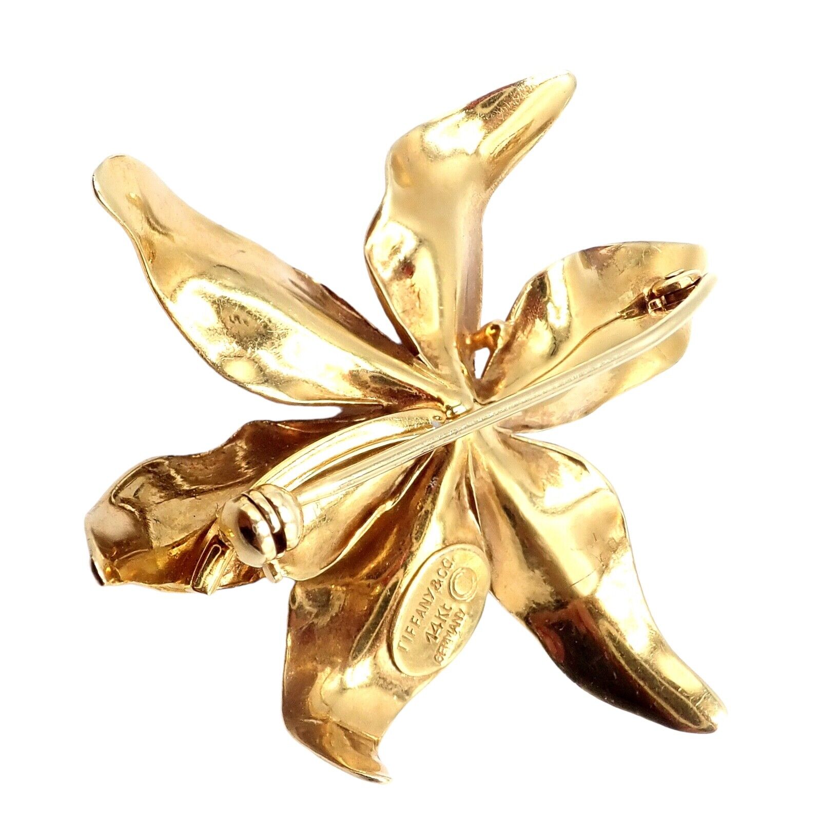 Authentic! Vintage Tiffany & Co 14k Yellow Gold Germany Large Flower Pin Brooch | Fortrove