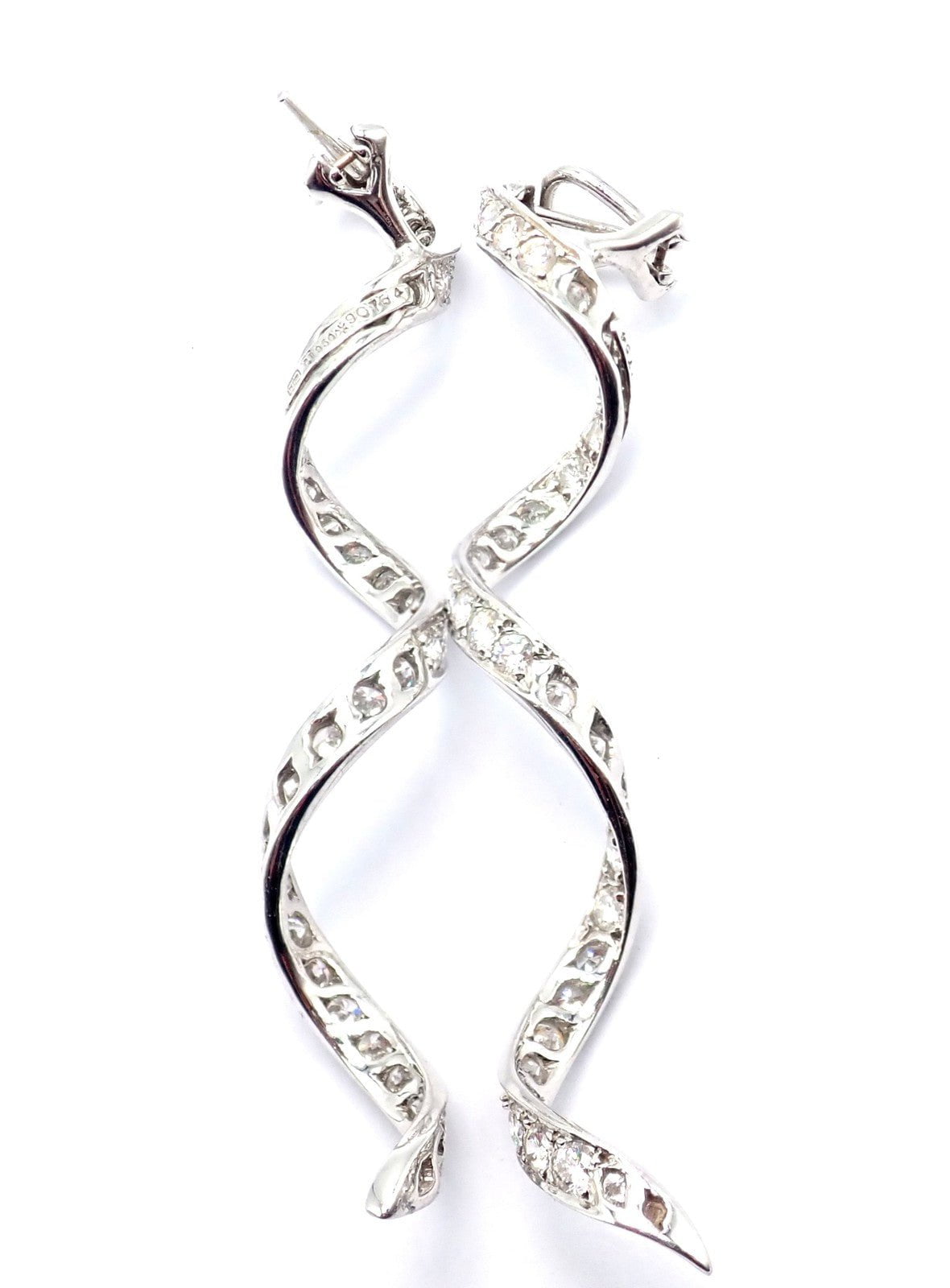 Authentic! Harry Winston Platinum Diamond Twisted Long Hanging Drop Earrings | Fortrove