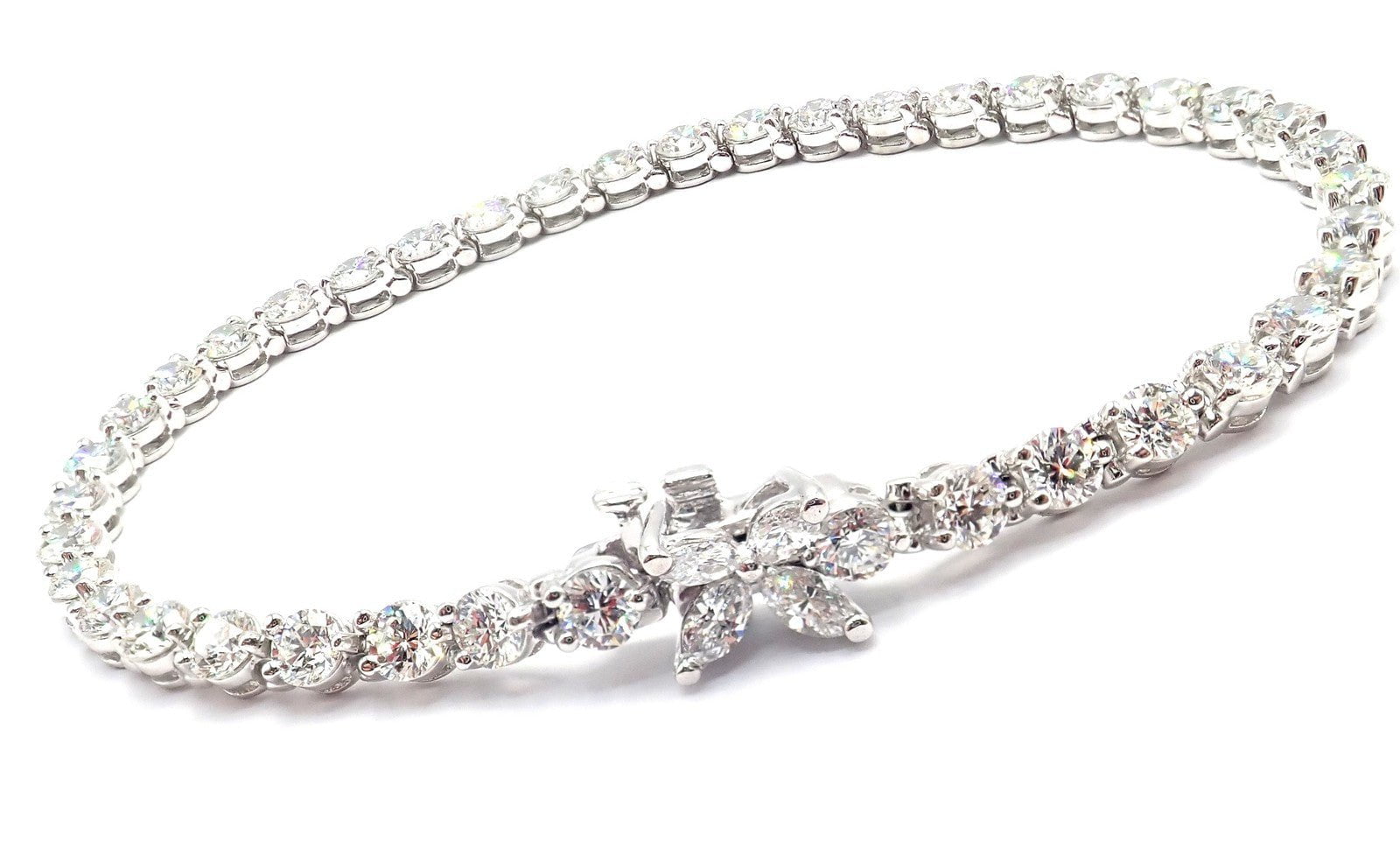 Authentic! Tiffany & Co Victoria Platinum 6.53ct Diamond Line Tennis Bracelet | Fortrove