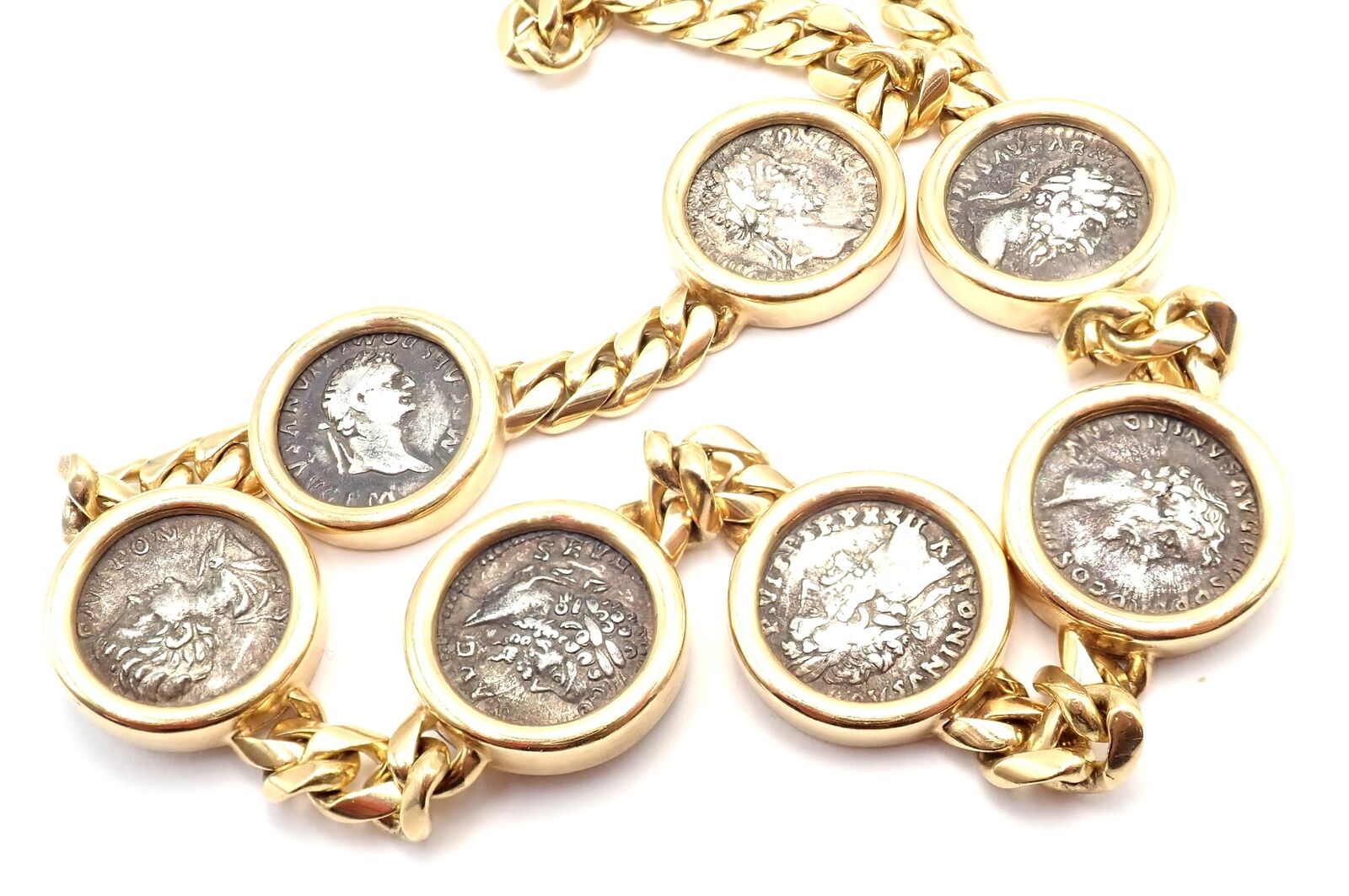 Vintage! Bvlgari Bulgari 18k Yellow Gold 7 Antique Coin Monete Link Necklace | Fortrove