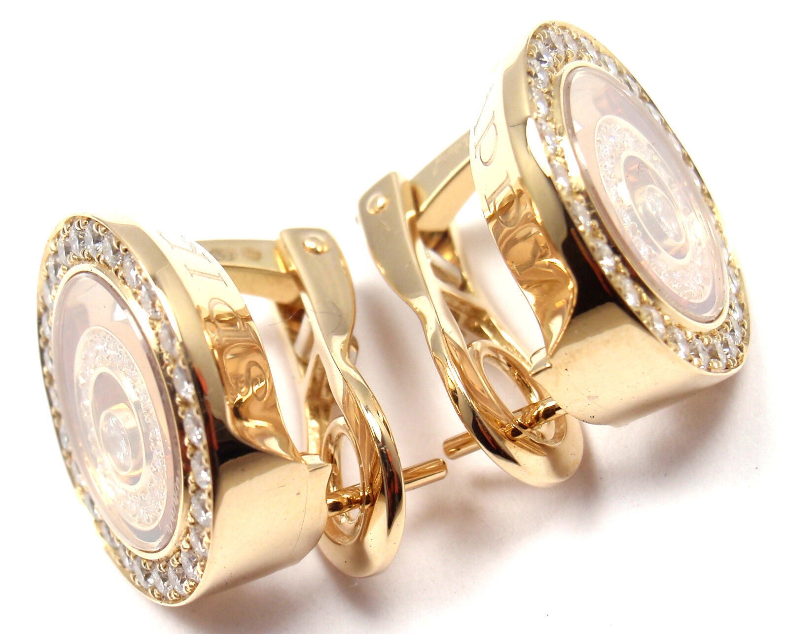 Authentic! Chopard 18k Yellow Gold Happy Spirit Diamond Earrings | Fortrove