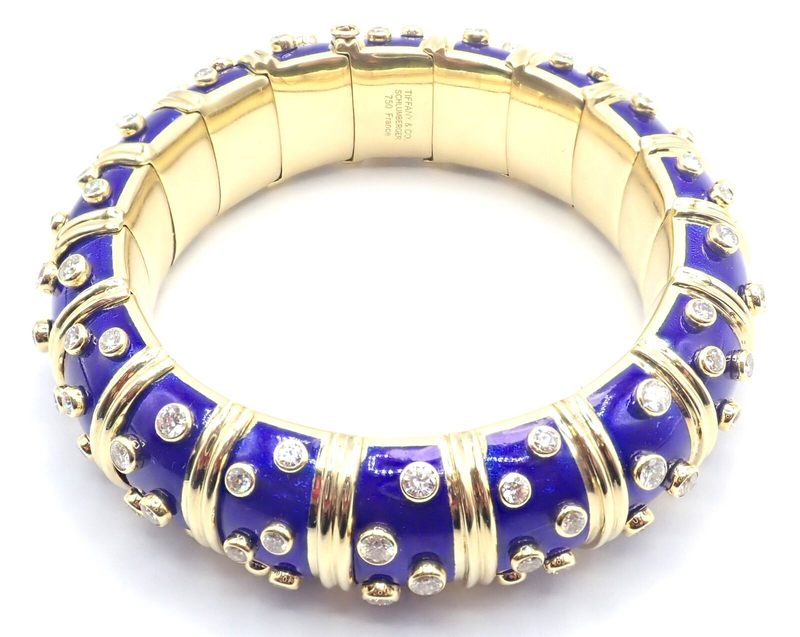 Tiffany & Co Schlumberger Dots 18k Yellow Gold Diamond Enamel Bangle Bracelet | Fortrove
