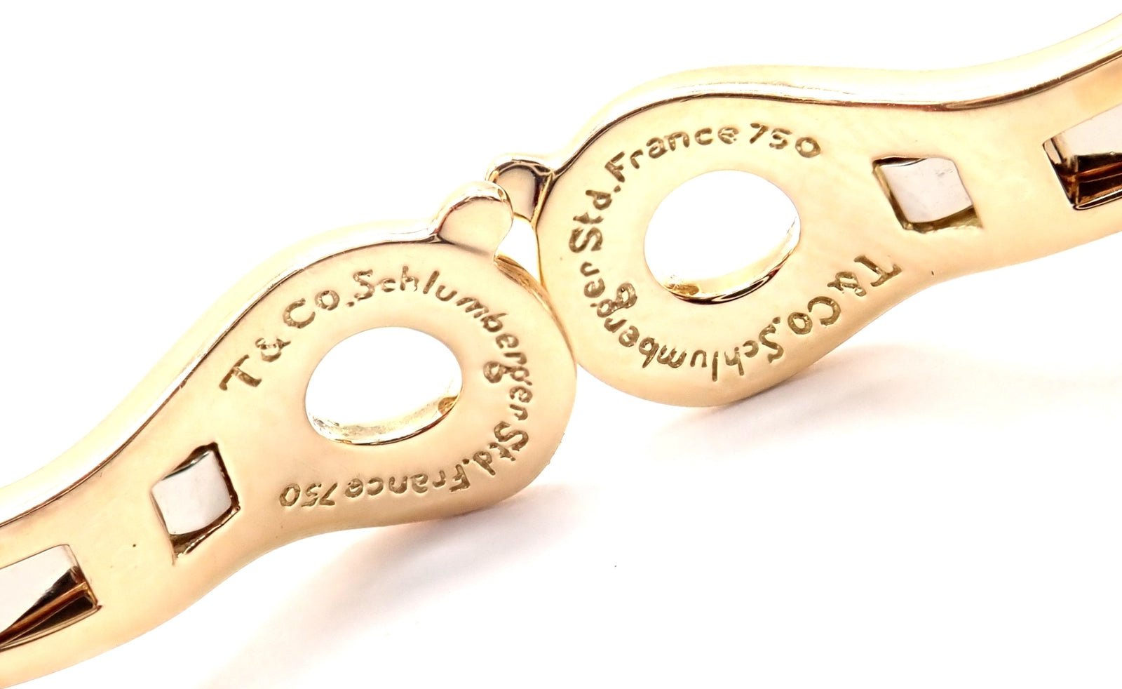 Tiffany & Co Schlumberger Dot Losange 18k Yellow Gold White Enamel Hoop Earrings | Fortrove