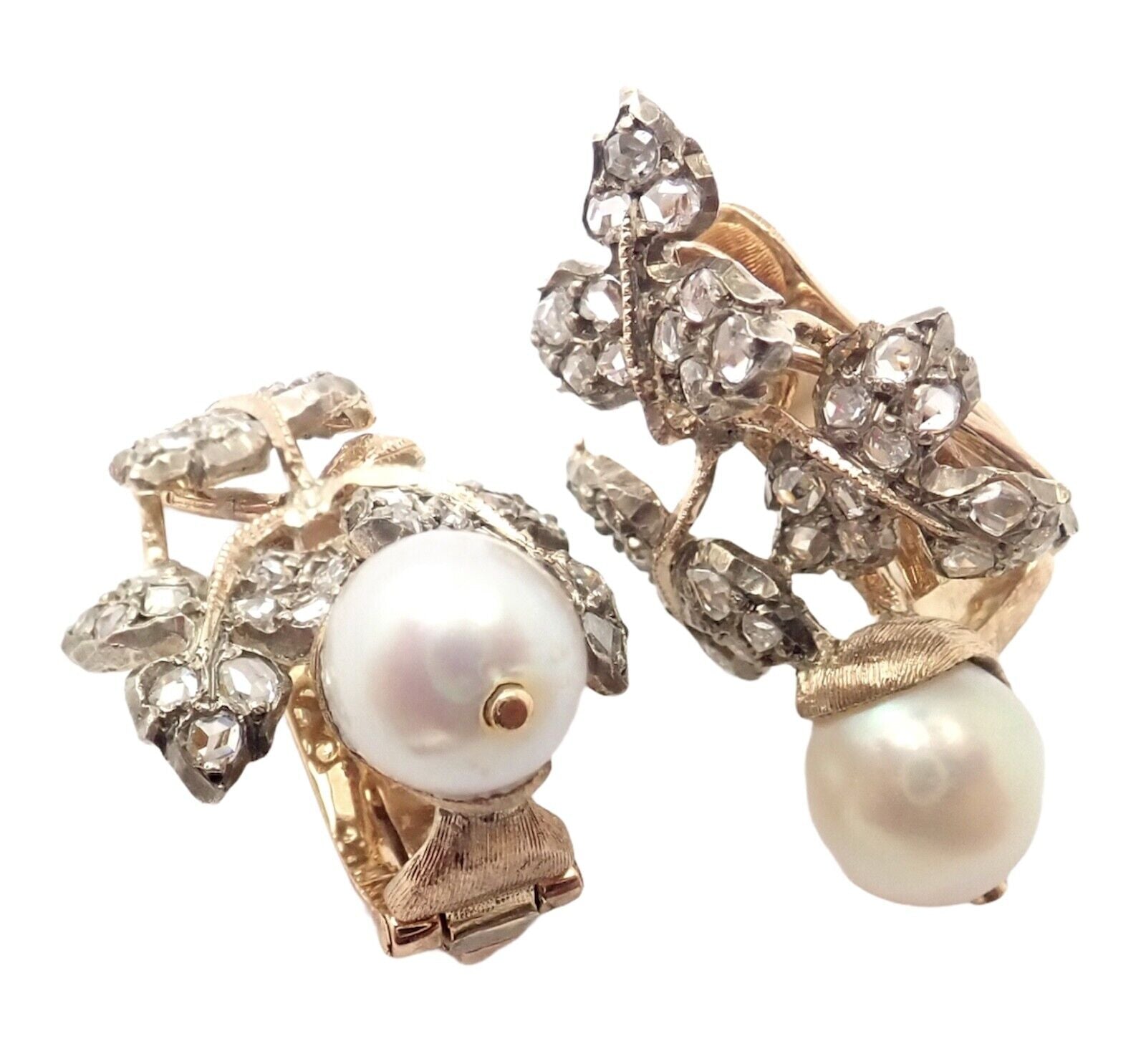 Authentic! Gianmaria Buccellati 18k Yellow Gold Pearl Rosecut Diamonds Earrings | Fortrove