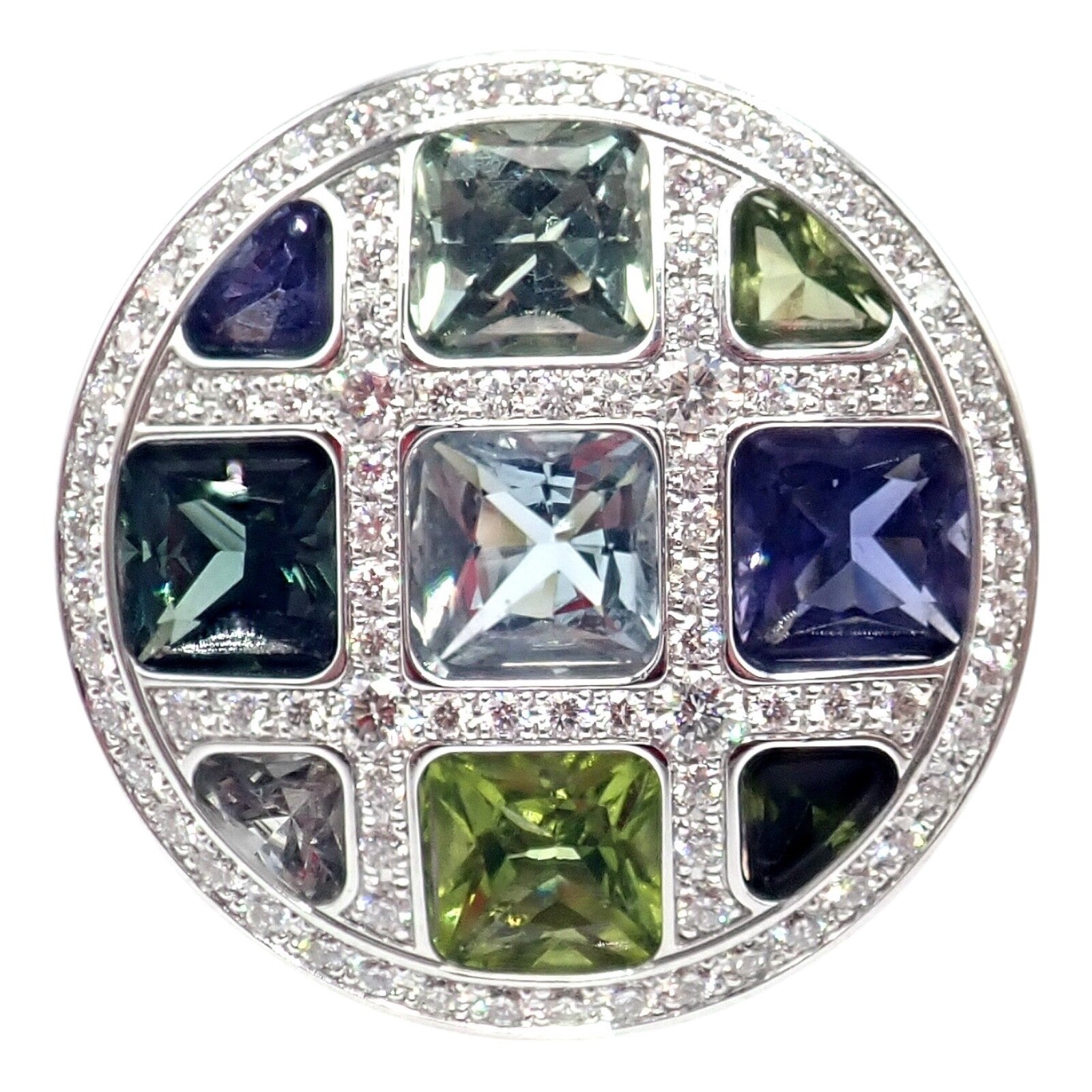 Cartier Pasha 18k White Gold Diamond Color Stone Ring Box + Papers sz 6 52 | Fortrove