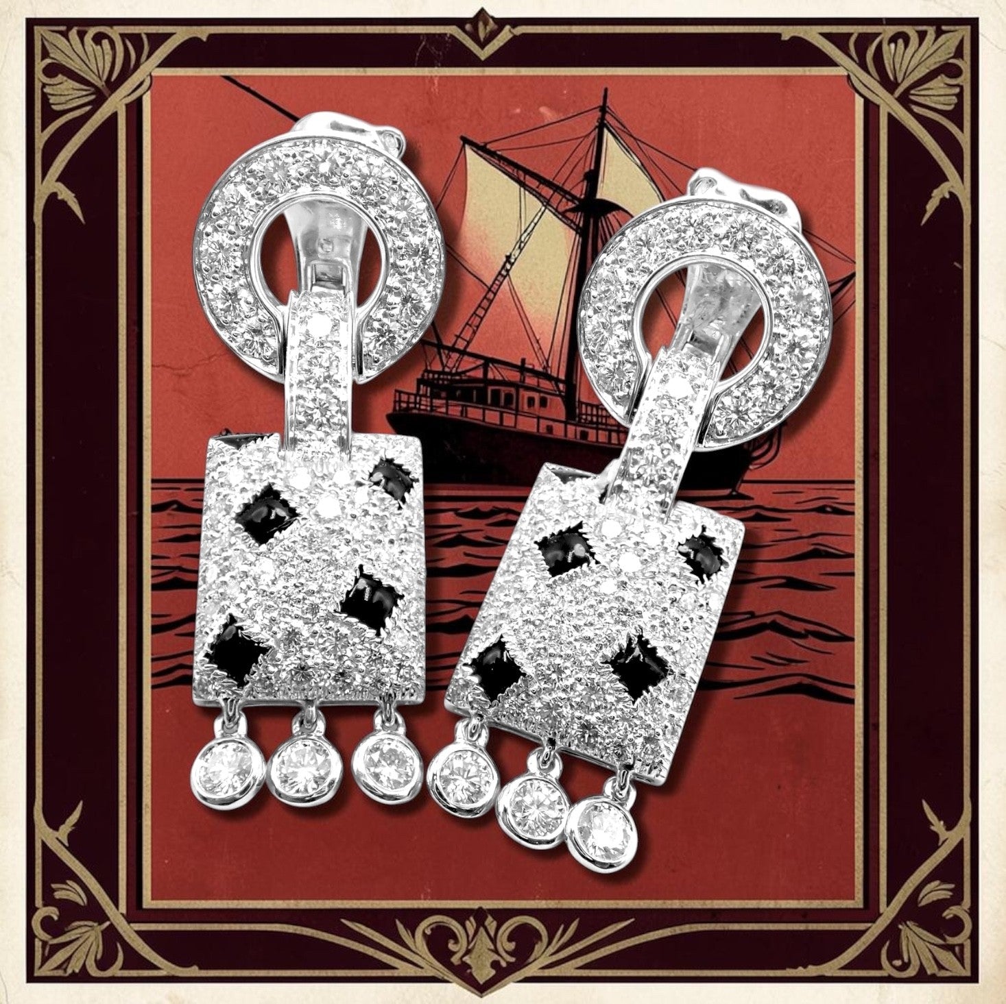 Authentic! Cartier Panthere Panther 18k White Gold Diamond Black Onyx Earrings | Fortrove