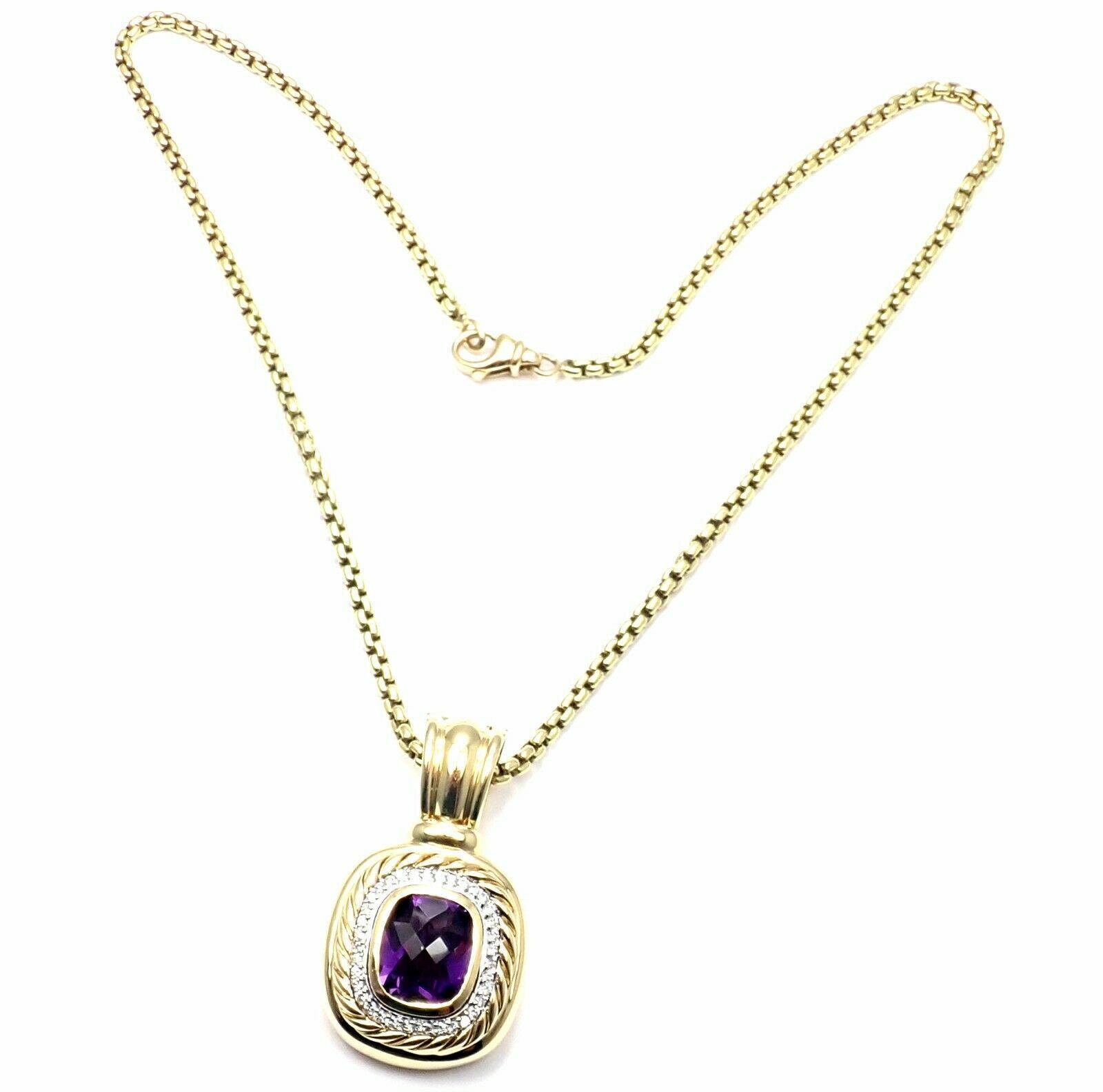 David Yurman Jewelry & Watches:Vintage & Antique Jewelry:Necklaces & Pendants David Yurman Cable 18k Yellow Gold Amethyst Diamond Large Pendant Chain Necklace
