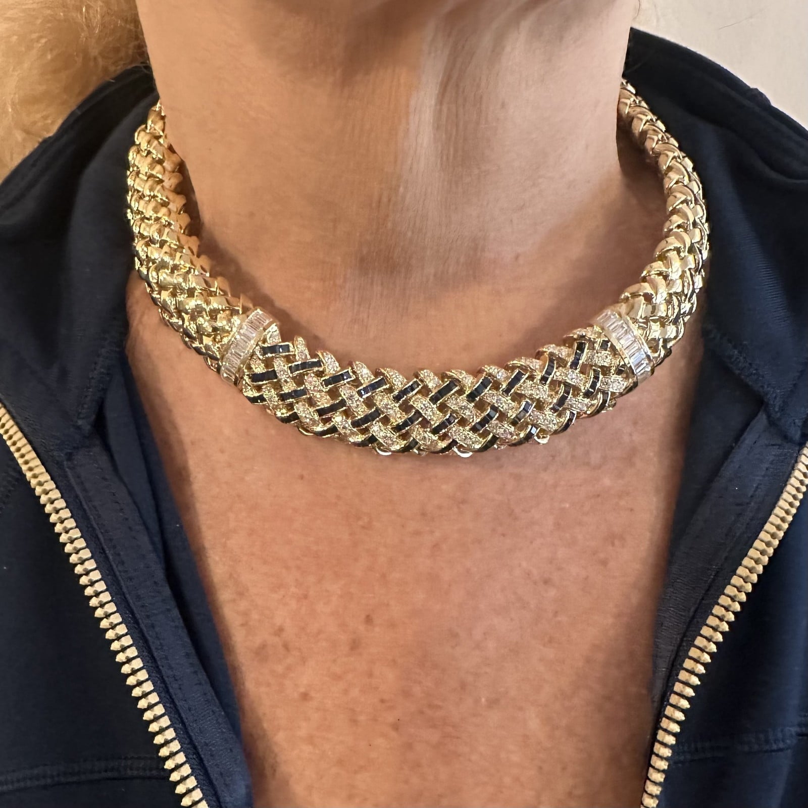 Tiffany & Co. Jewelry & Watches:Fine Jewelry:Necklaces & Pendants Authentic Tiffany & Co Vannerie 18k Yellow Gold Diamond Sapphire Weave Necklace