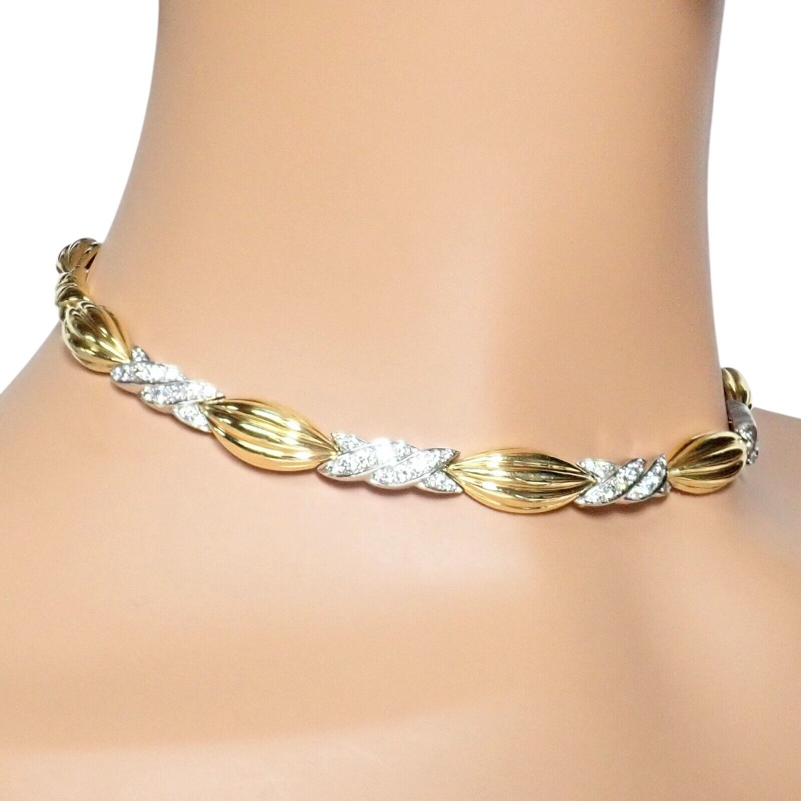 Authentic! Tiffany & Co 18k Yellow + White Gold 4ct Diamond Candy Necklace | Fortrove