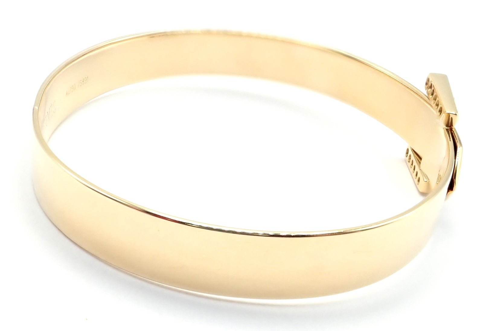 Authentic! Hermes 18k Yellow Gold Diamond Buckle Bangle Bracelet | Fortrove