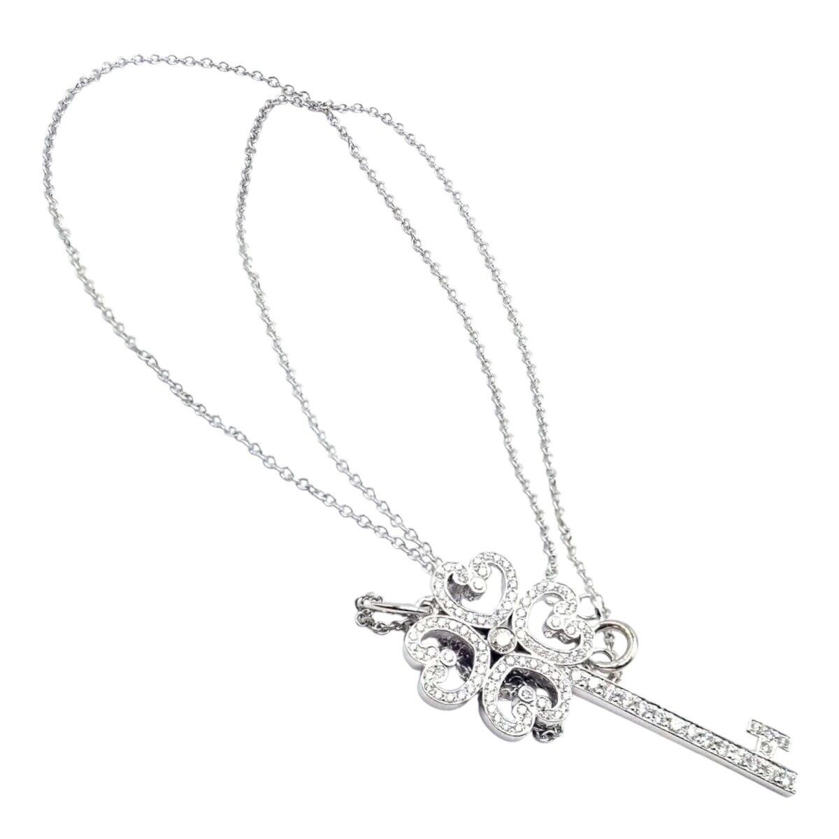 Tiffany & Co Platinum & 18k White Gold Enchant Quatra Heart Key Pendant Necklace | Fortrove