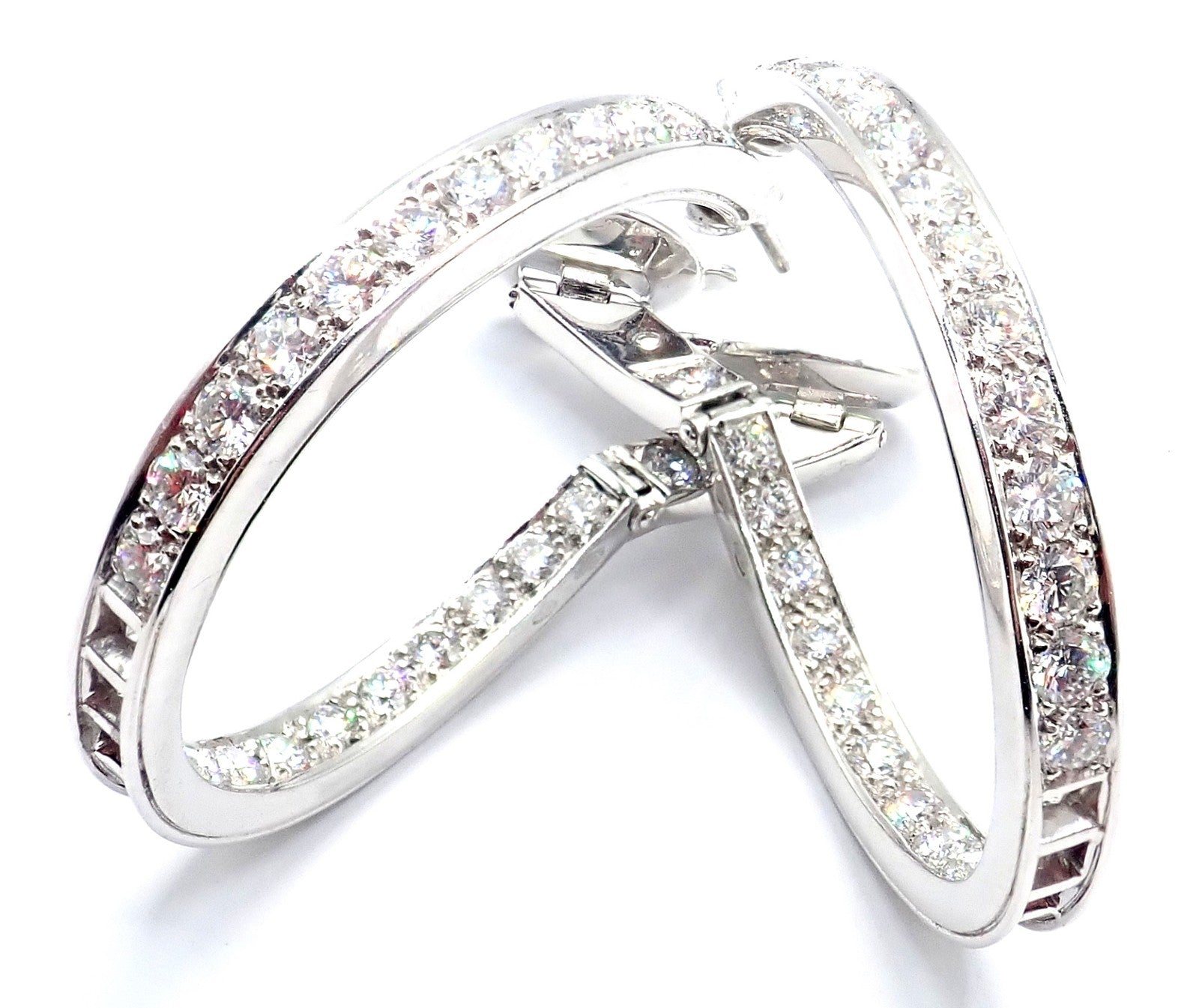 Authentic! Van Cleef & Arpels 18k White Gold Diamond Large Hoop Earrings | Fortrove