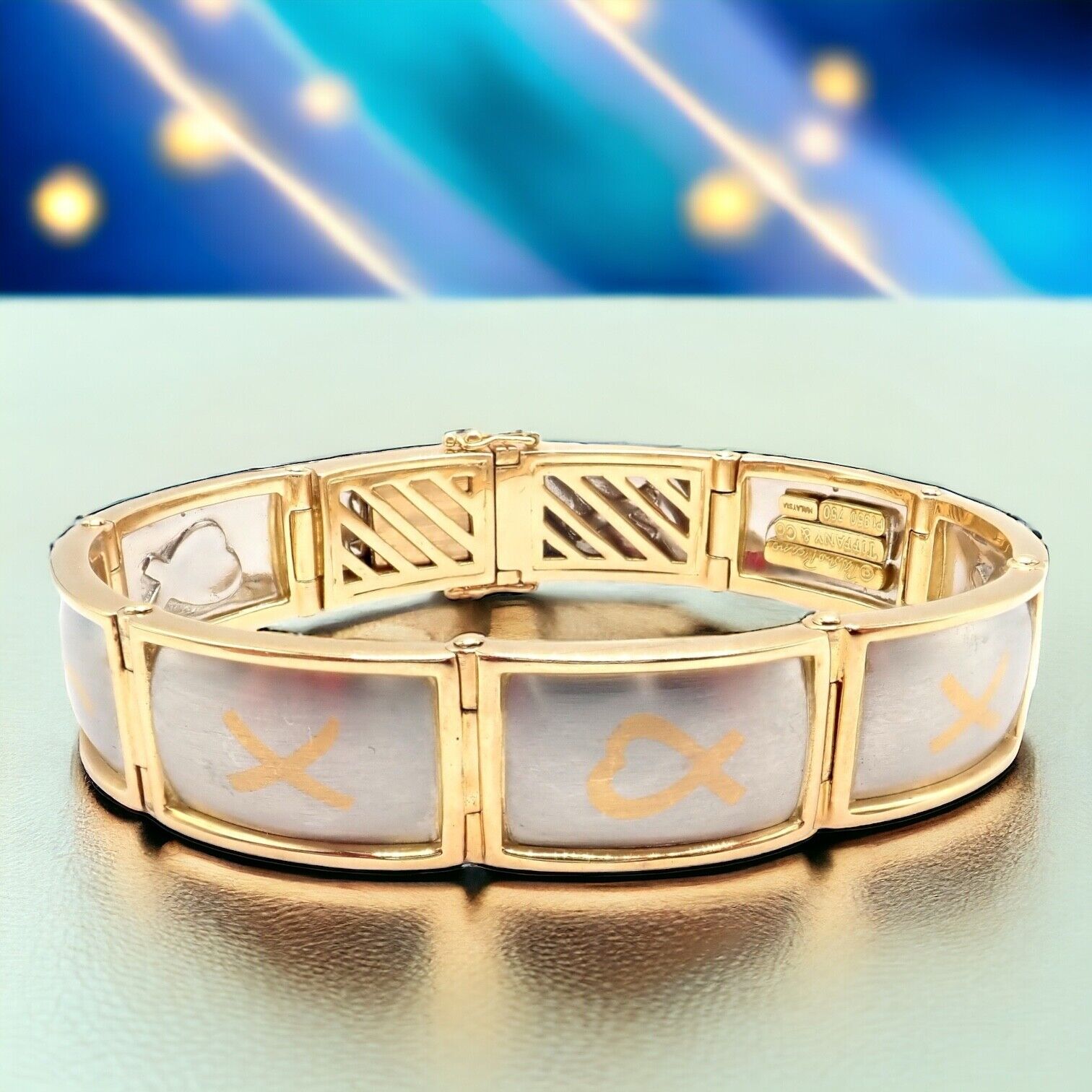 Rare! Tiffany & Co 18k Yellow Gold Platinum Picasso Signature 9 Panel Bracelet | Fortrove