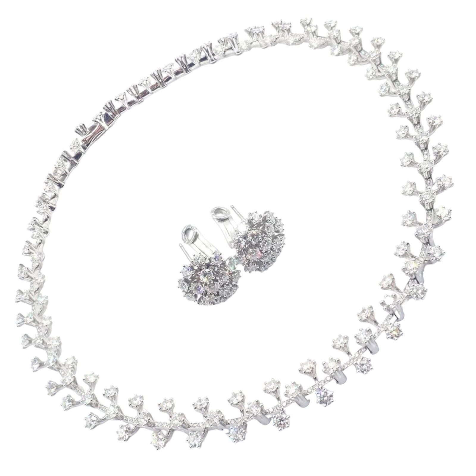 Authentic Tiffany & Co Spray Platinum Diamond Necklace Earrings Set Paper France | Fortrove
