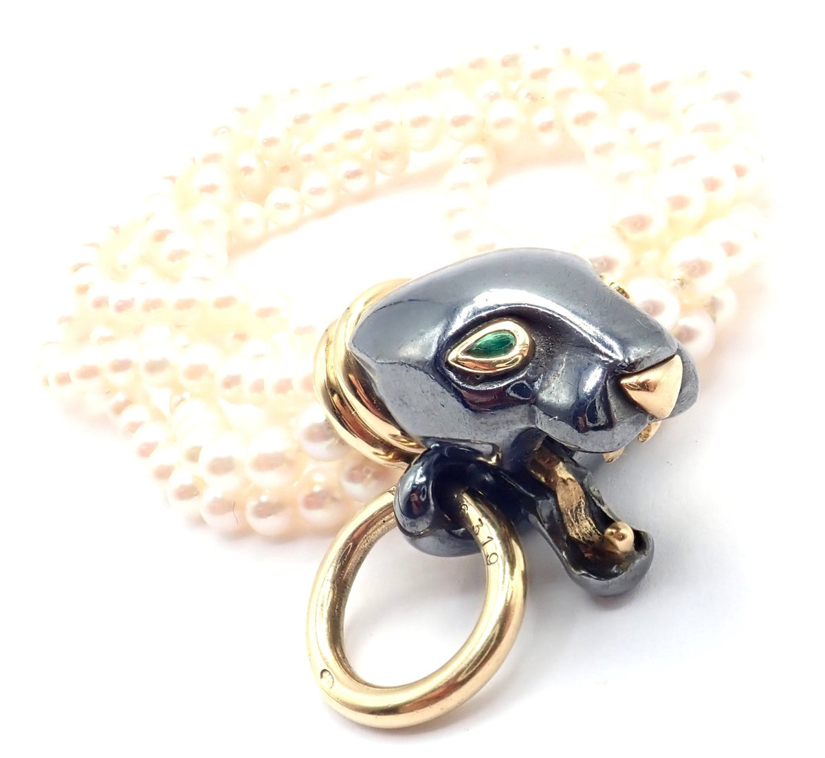 Cartier Jewelry & Watches:Fine Jewelry:Bracelets & Charms Panthere de Cartier Panther 18k Yellow Gold & Silverium Pearl Emerald Bracelet