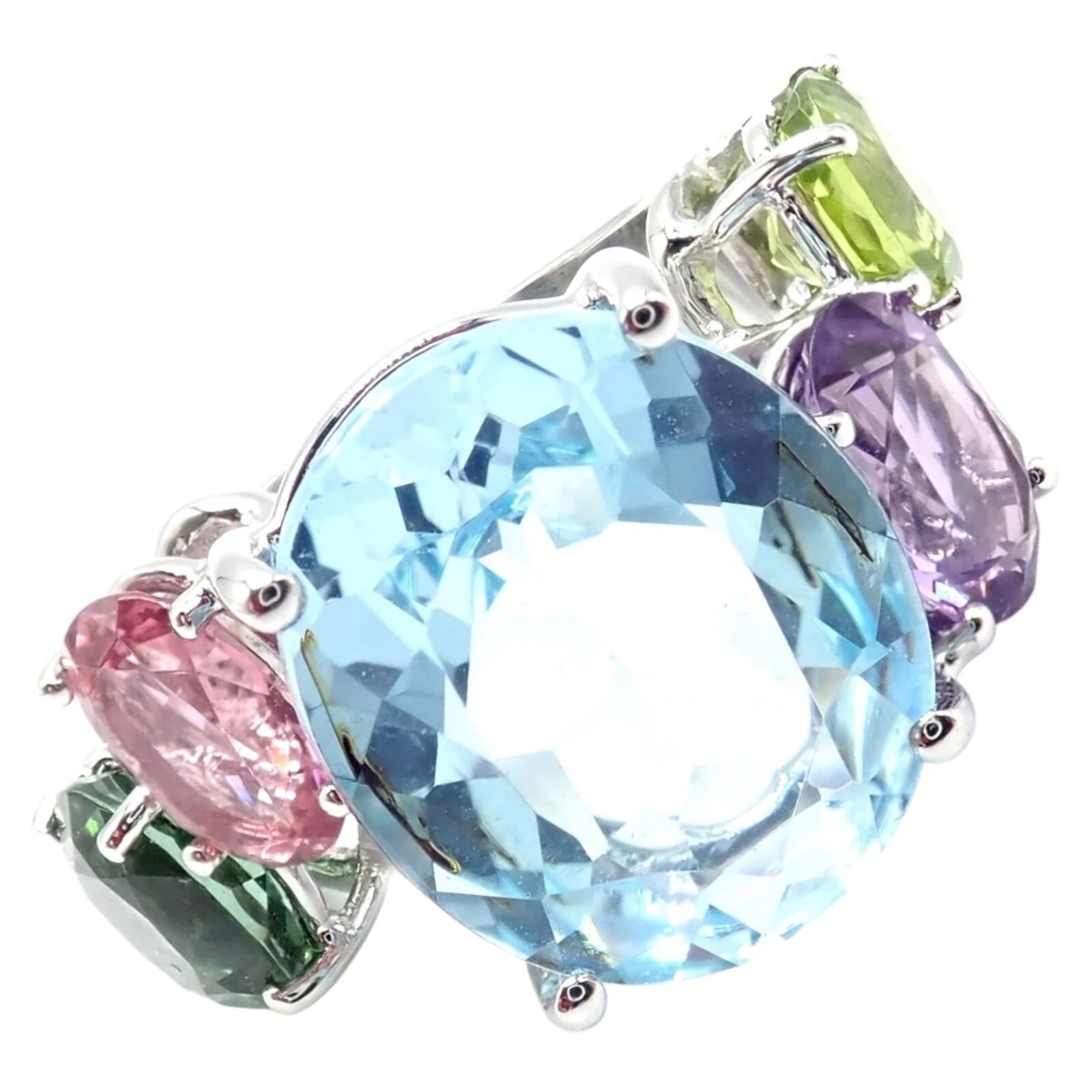 Authentic! Asprey Chaos 18k White Gold Topaz Tourmaline Peridot Amethyst Ring | Fortrove