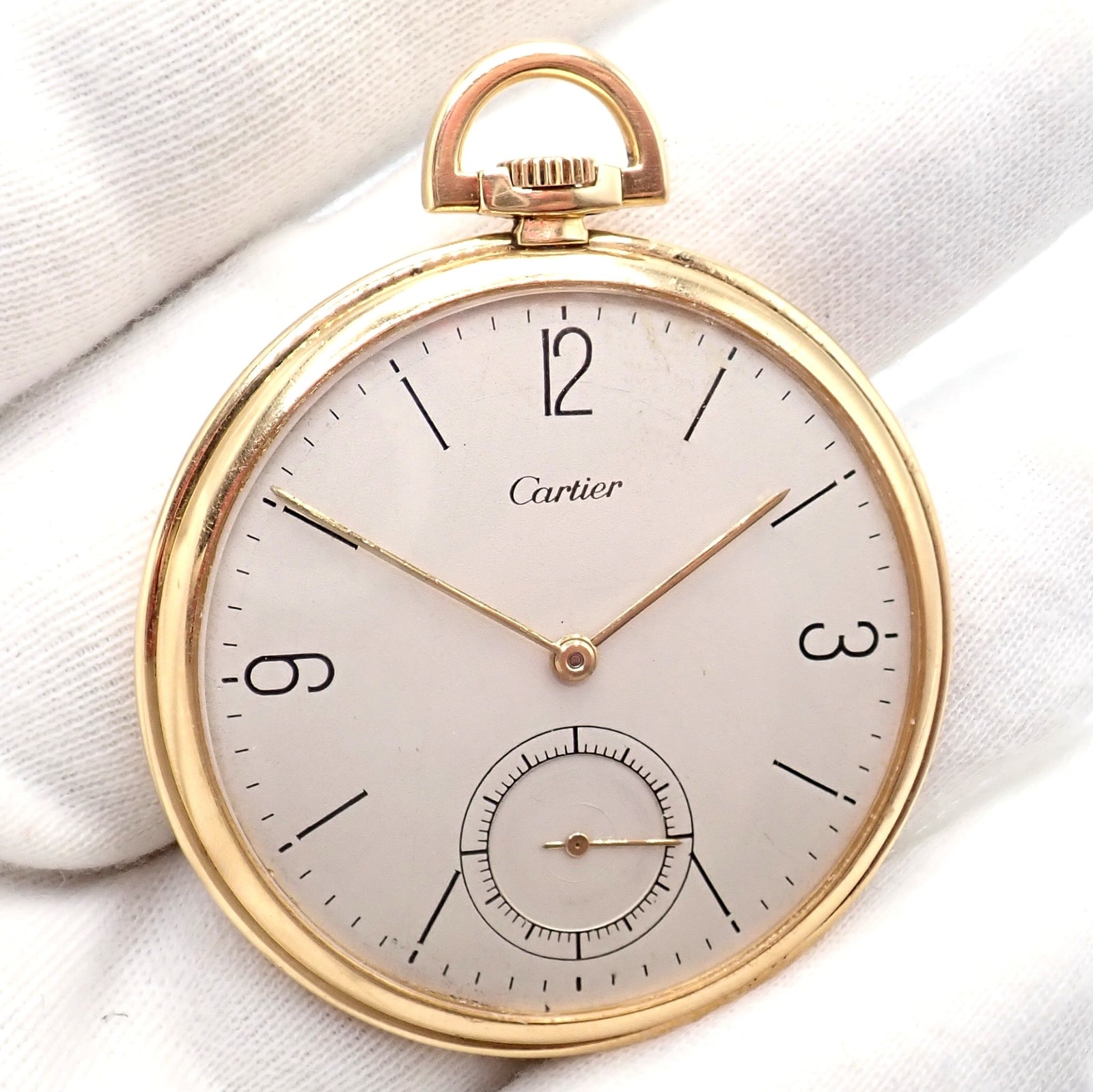 IWC International Watch Co. Cartier 18k Yellow Gold 19s Thin Pocket Watch 1940's | Fortrove