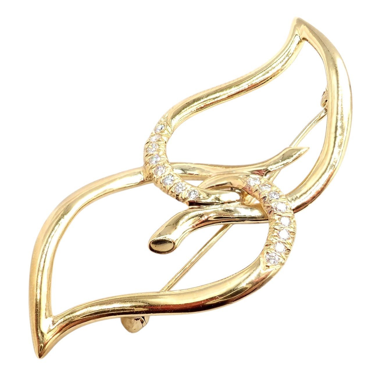 Authentic! Tiffany & Co 18k Yellow Gold Diamond Two Leaf Twin Brooch Pin 1987 | Fortrove