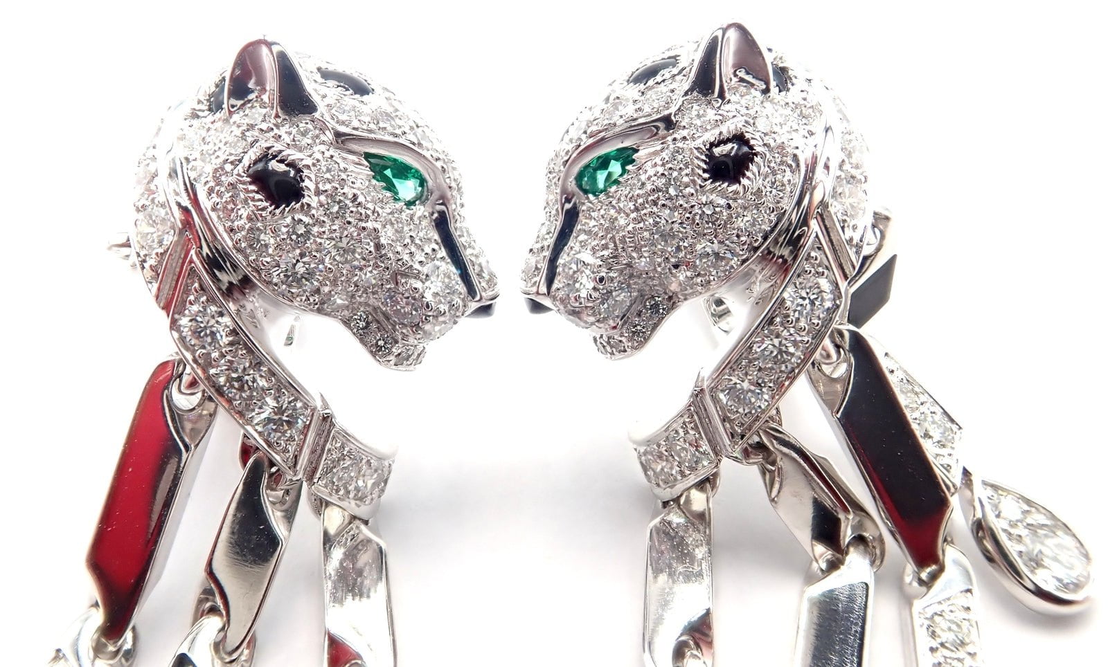 Authentic! Cartier Panthere Panther 18k White Gold Diamond Black Onyx Earrings | Fortrove
