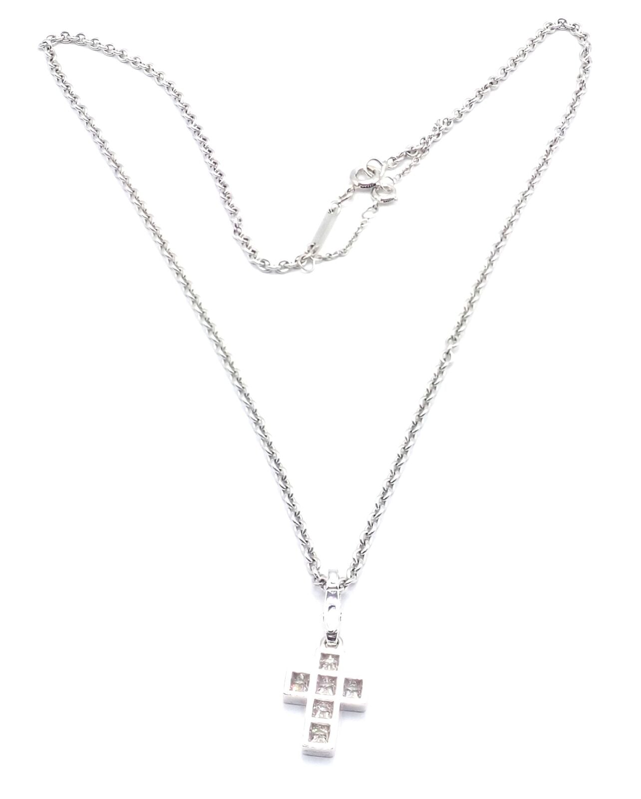 Authentic! Cartier 18k White Gold Diamond Cross Pendant Chain Necklace | Fortrove