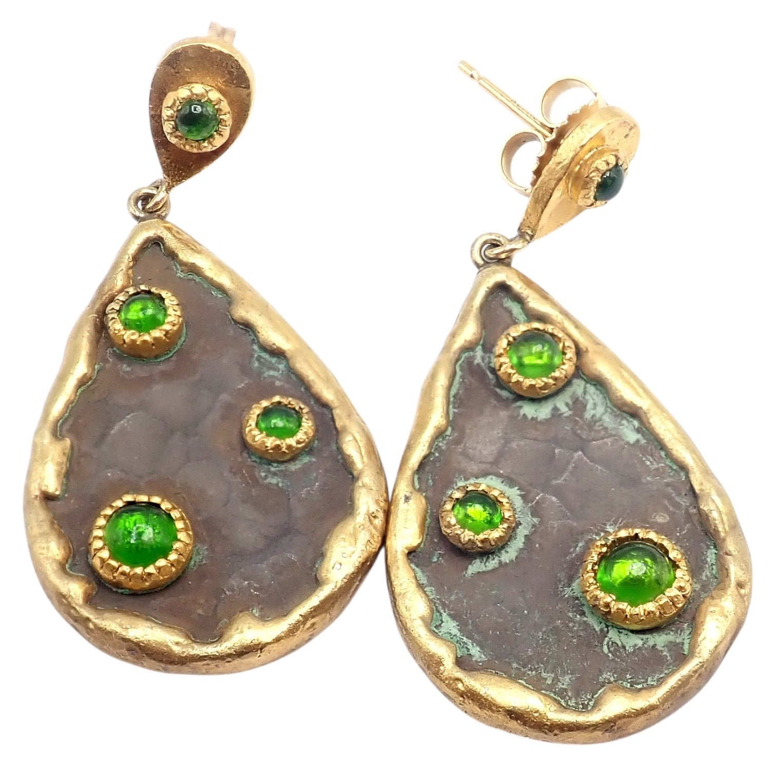 Rare! Victor Velyan 24k Yellow Gold + Silver Green Tourmaline Earrings | Fortrove