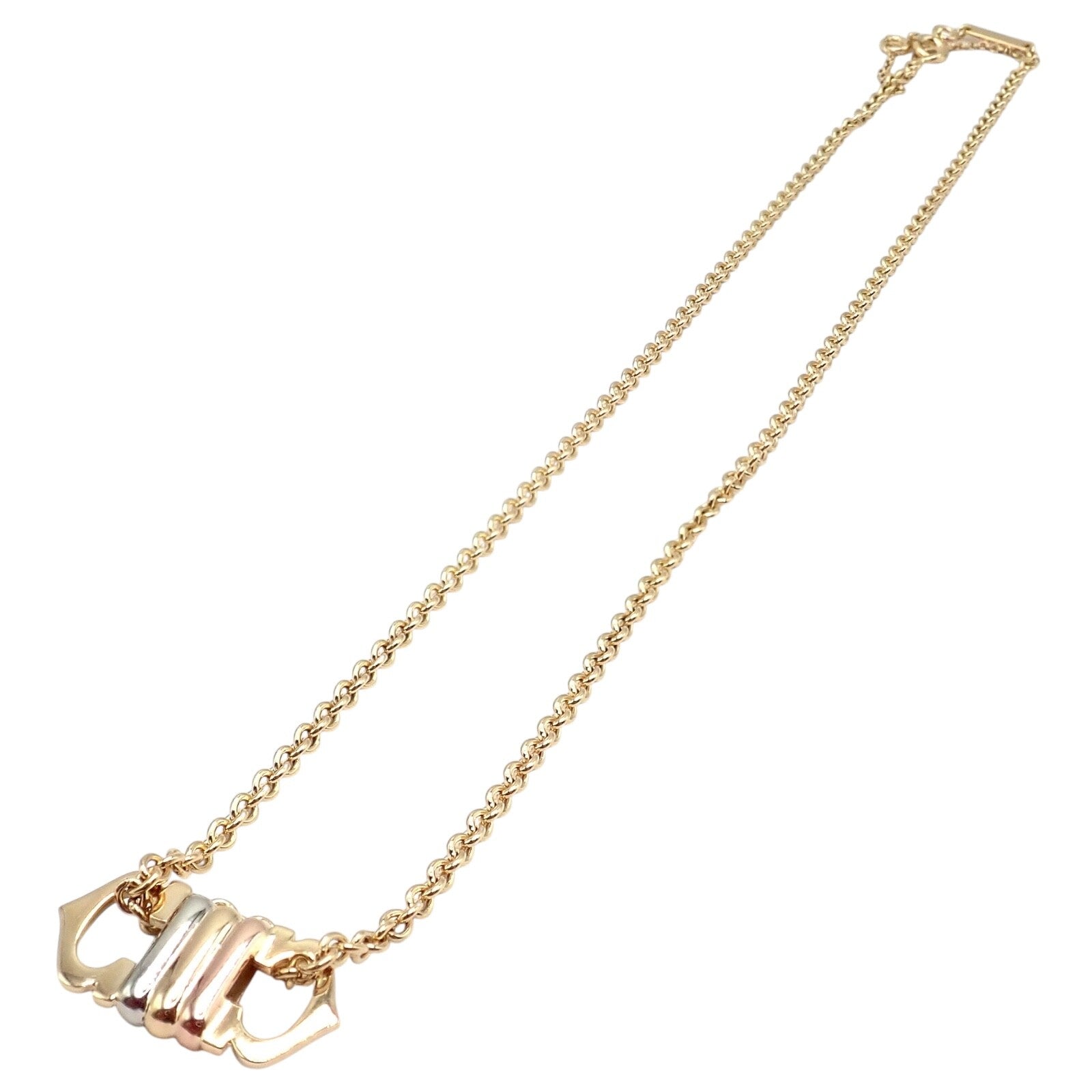 Authentic! Cartier 18k TriColor Gold Double C Charm Pendant Necklace | Fortrove