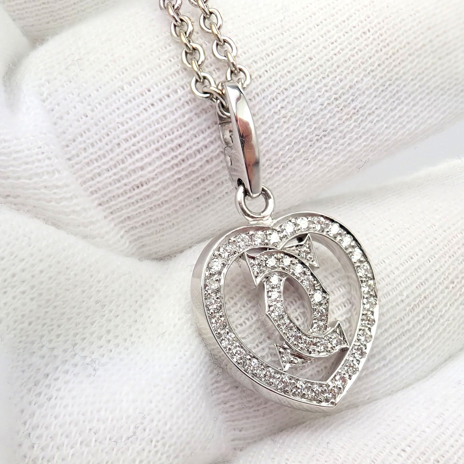 Cartier Jewelry & Watches:Fine Jewelry:Necklaces & Pendants Authentic! Cartier Double C Heart 18k White Gold Diamond Pendant Necklace