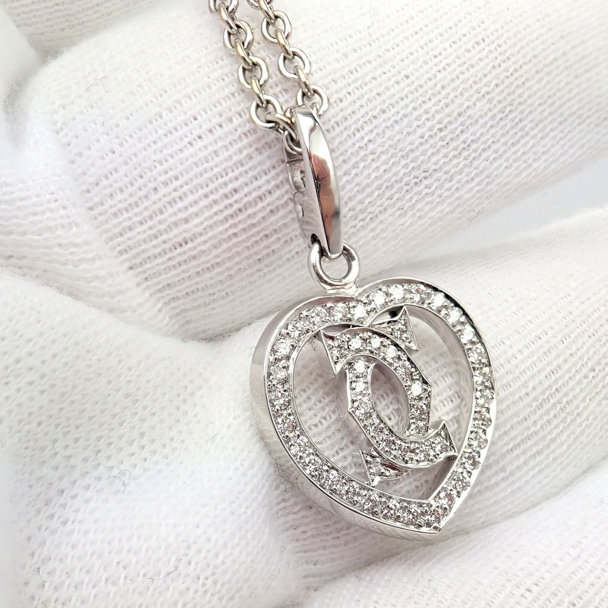 Cartier Jewelry & Watches:Fine Jewelry:Necklaces & Pendants Authentic! Cartier Double C Heart 18k White Gold Diamond Pendant Necklace