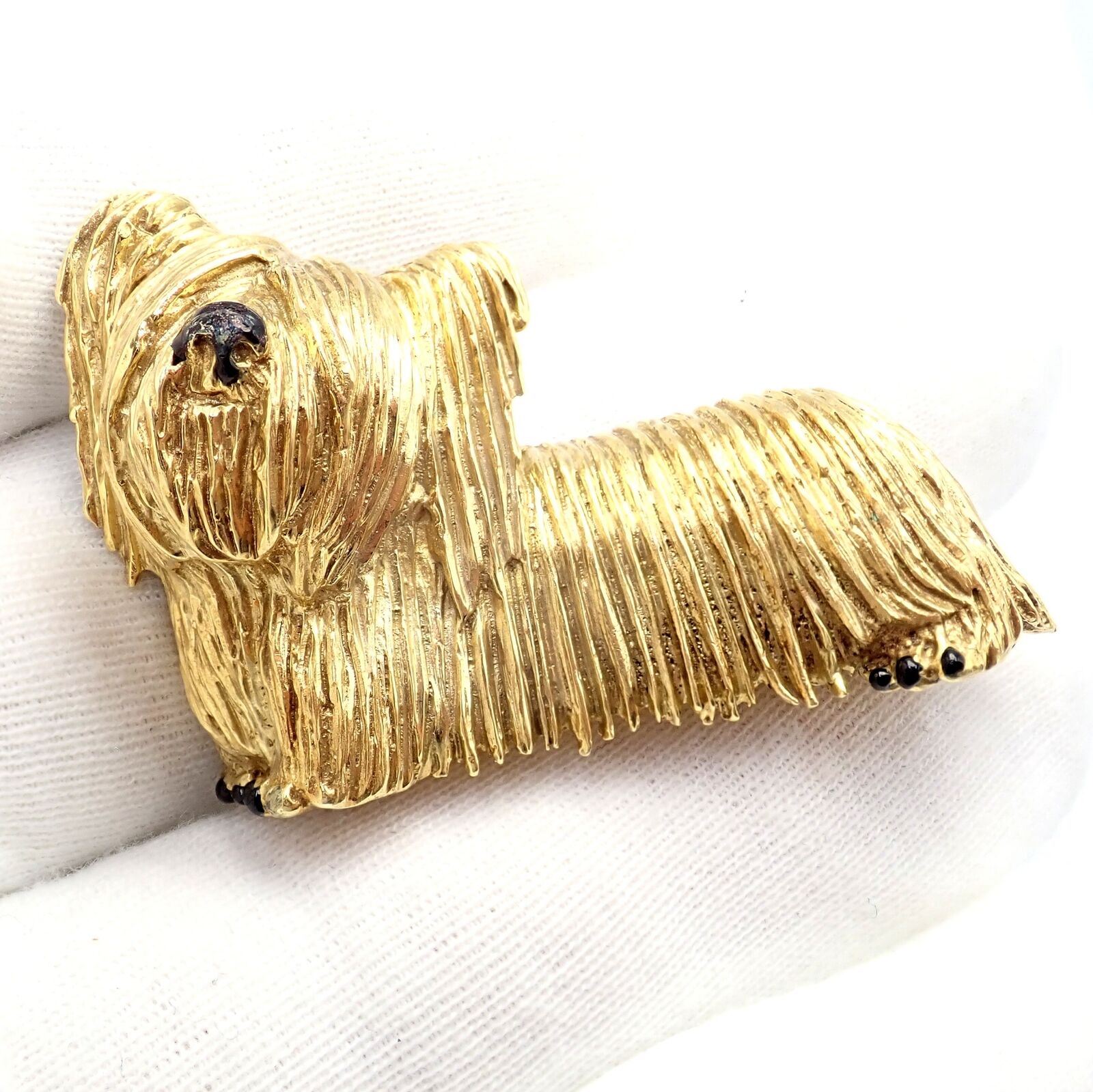 Rare! Vintage Tiffany & Co 18k Yellow Gold Enamel Dog Terrier Brooch Pin 1960's | Fortrove