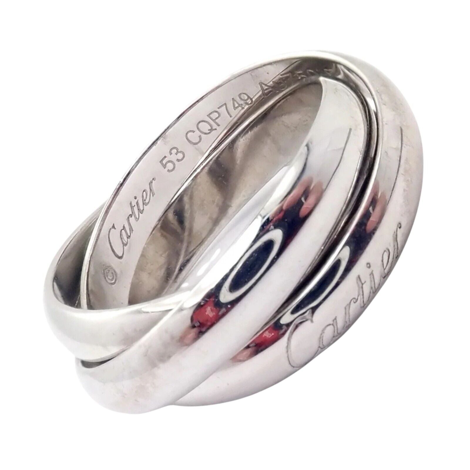 Authentic! Cartier 18k White Gold Trinity Band Ring Size 53 US 6.25 | Fortrove