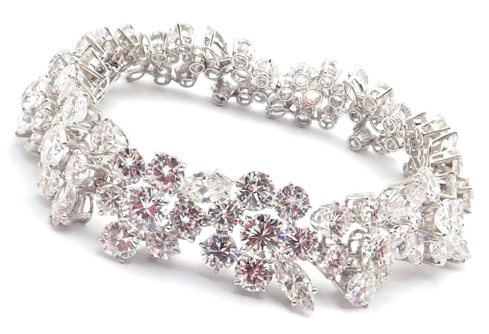 Bvlgari Jewelry & Watches:Fine Jewelry:Bracelets & Charms Authentic! Vintage Bvlgari Bulgari Platinum 38ct Diamond Floral Bracelet Paper
