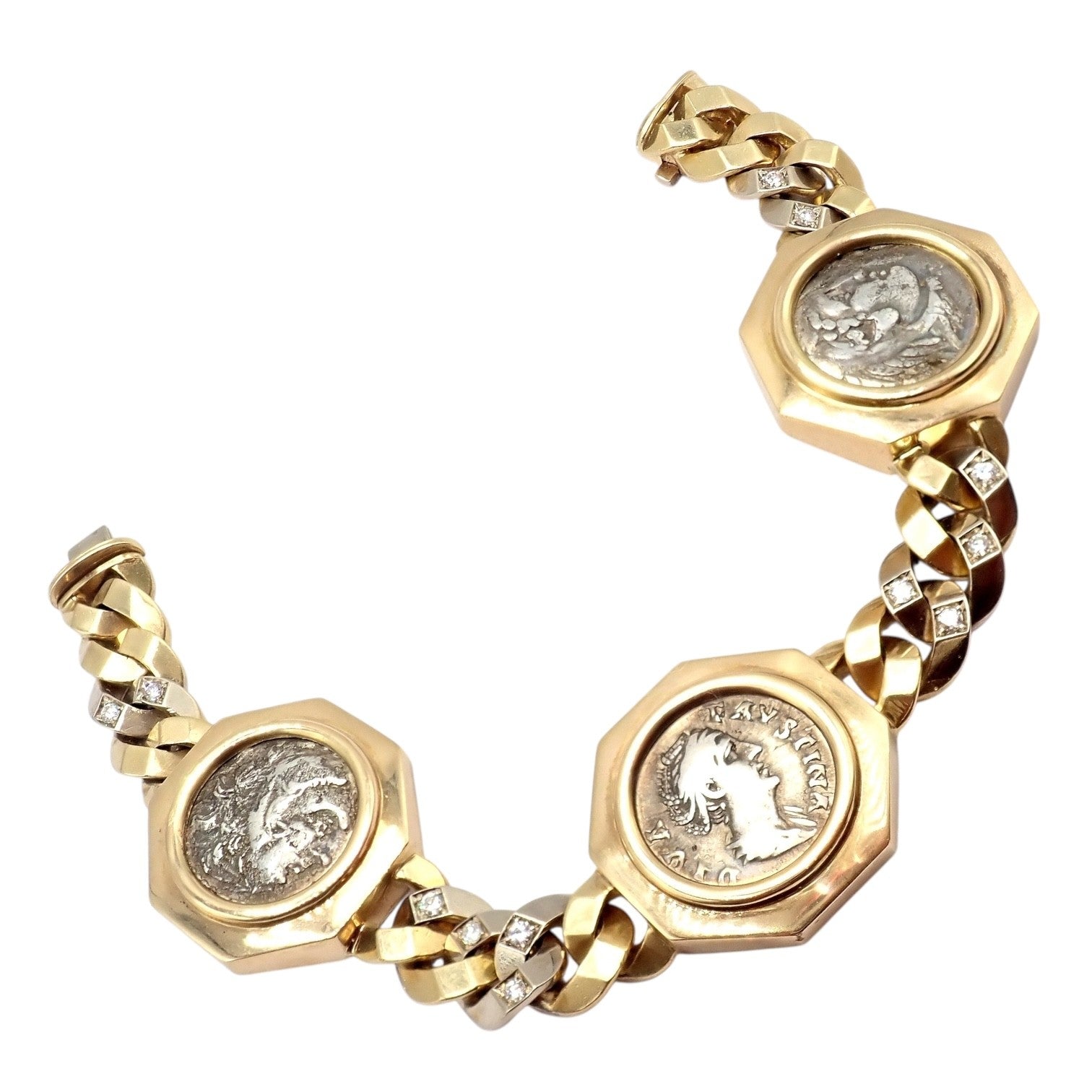 Bvlgari Jewelry & Watches:Fine Jewelry:Bracelets & Charms Rare! Bvlgari Bulgari 18k Gold Diamond Monete Antique Large Coin Link Bracelet