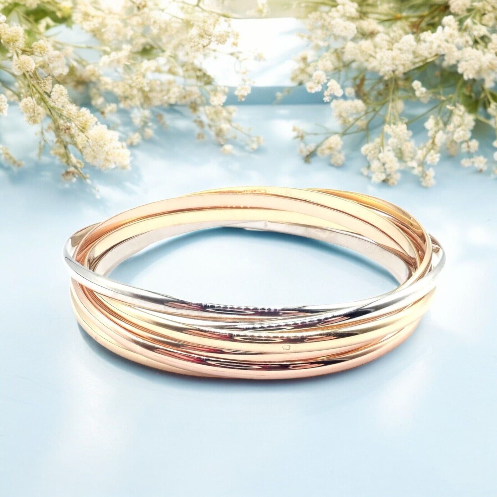 Authentic! Vintage Cartier 18k Tricolor Gold 7 Band Trinity Bangle Bracelet | Fortrove