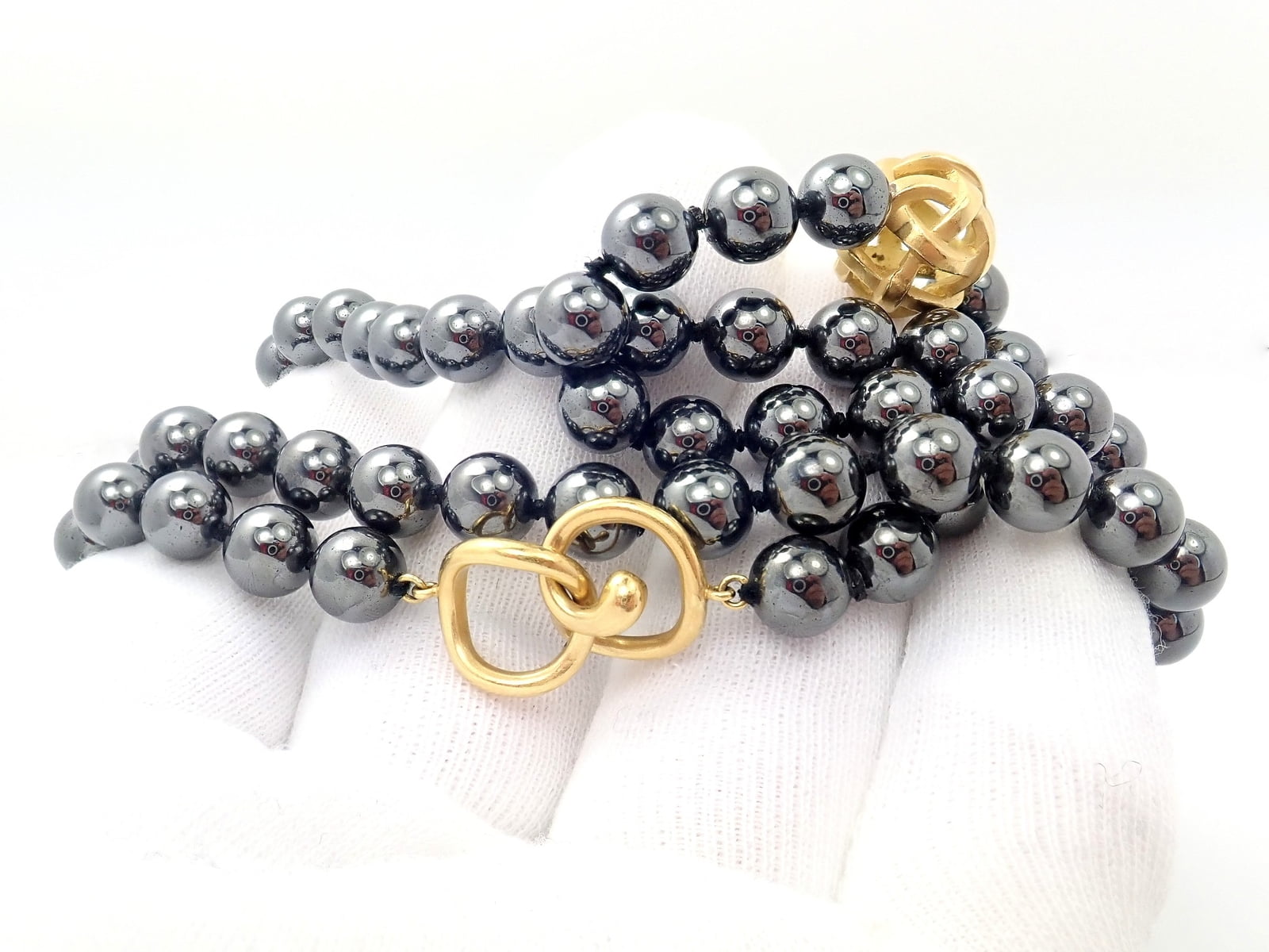 Angela Cummings Jewelry & Watches:Fine Jewelry:Necklaces & Pendants Authentic! Angela Cummings 18k Yellow Gold Hematite Bead 38" Long Necklace 1988