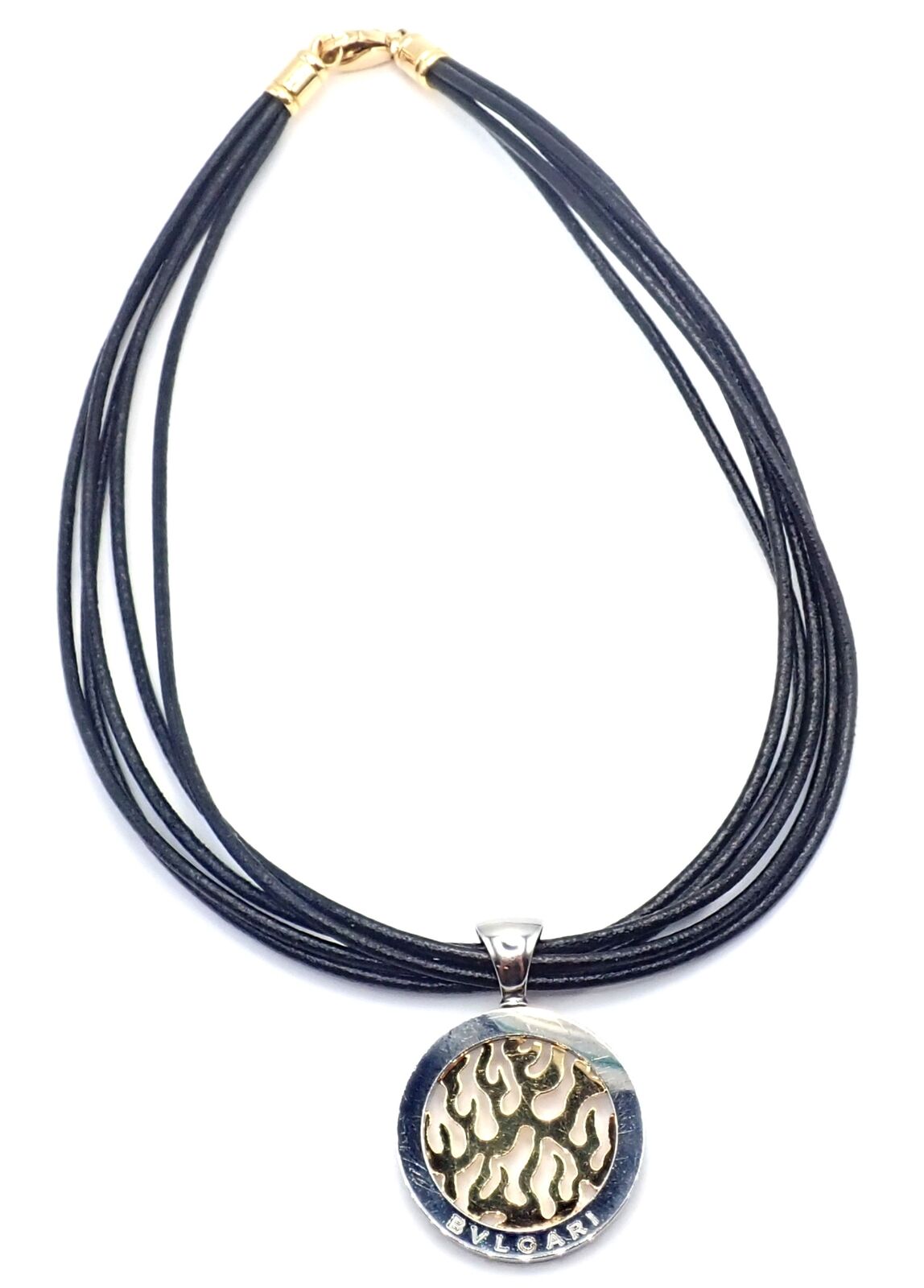 Authentic! Bulgari Tondo Fire 18k Yellow Gold & Stainless Steel Pendant Necklace | Fortrove
