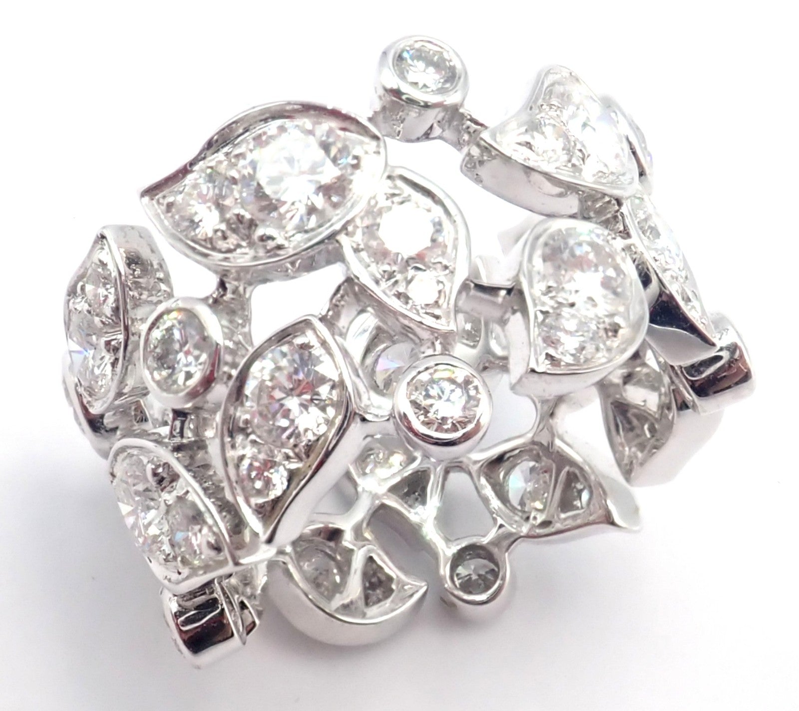 Authentic! Cartier 18k White Gold Diamond Leaf Wide Band Ring Size 53 | Fortrove